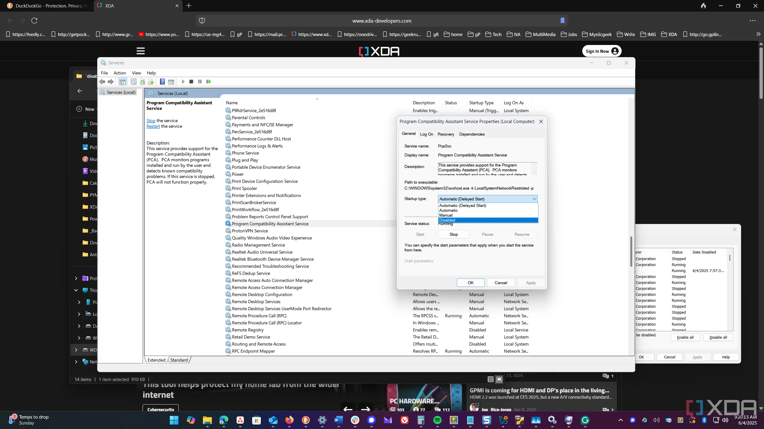 Hình ảnh hướng dẫn vô hiệu hóa dịch vụ trợ lý tương thích chương trình (Program Compatibility Assistant)