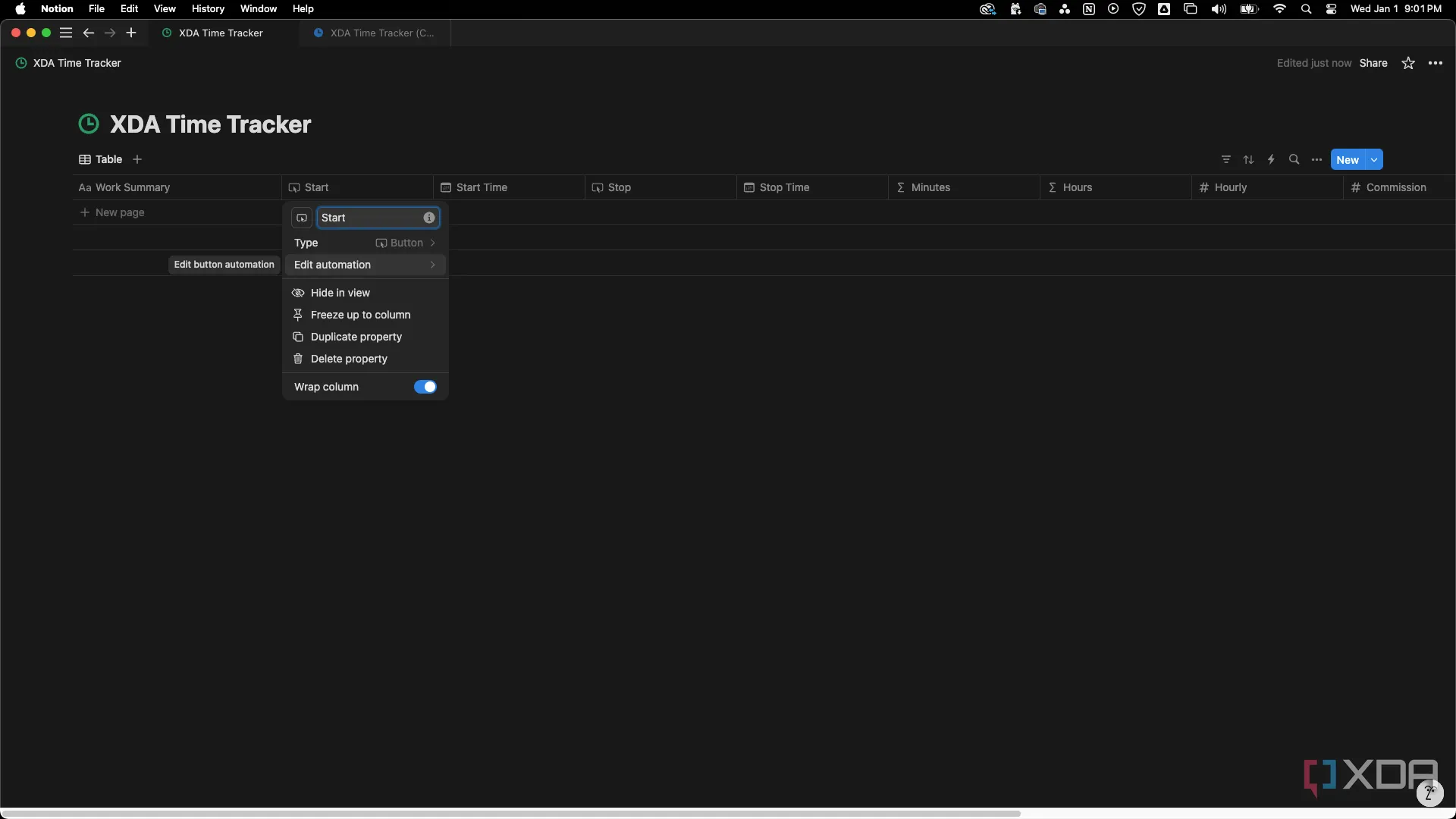 Hướng dẫn chọn &quot;Edit automation&quot; cho nút &quot;Start&quot; trong Notion để bắt đầu lập trình tự động hóa