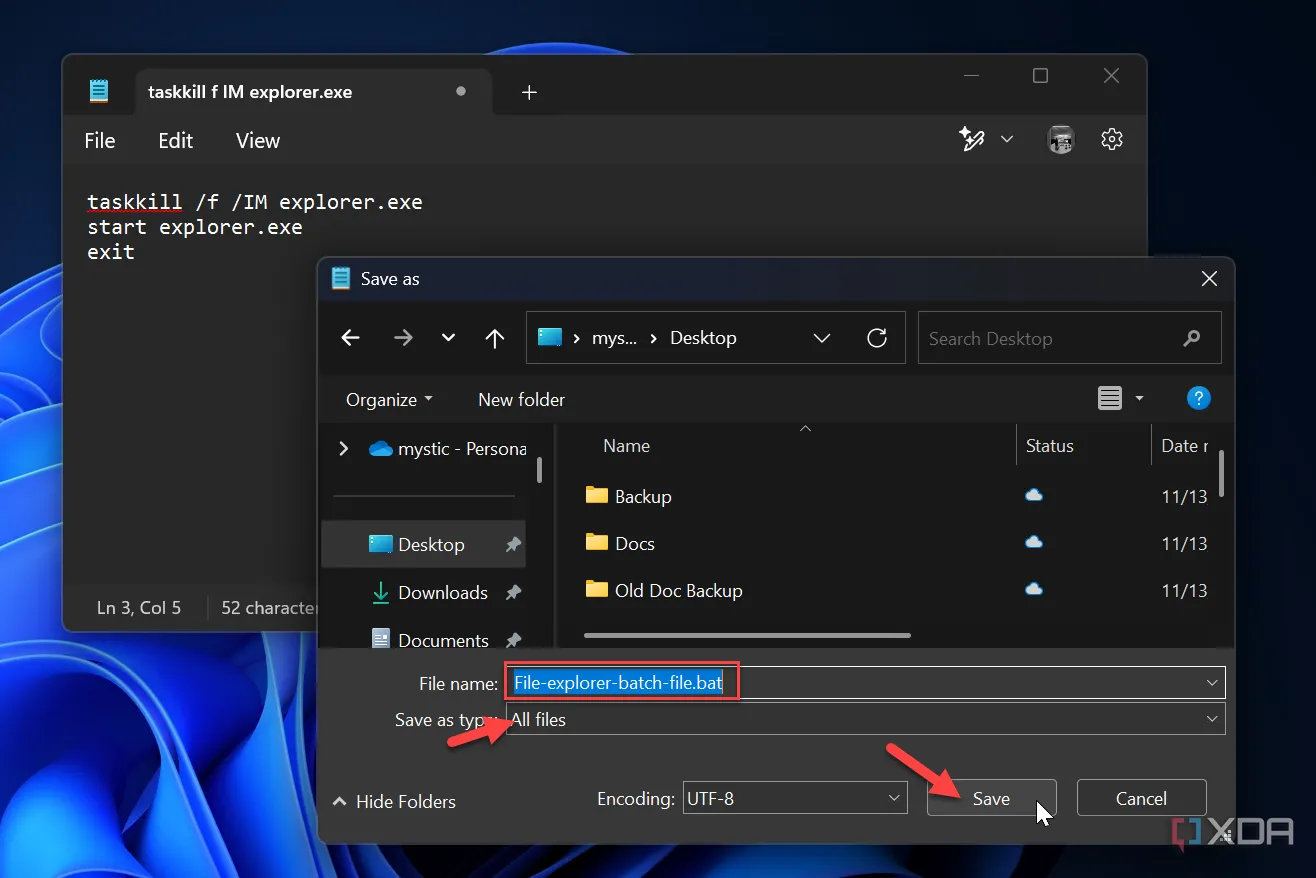 Hướng dẫn lưu file batch (.bat) để tự động khởi động lại File Explorer khi bị treo