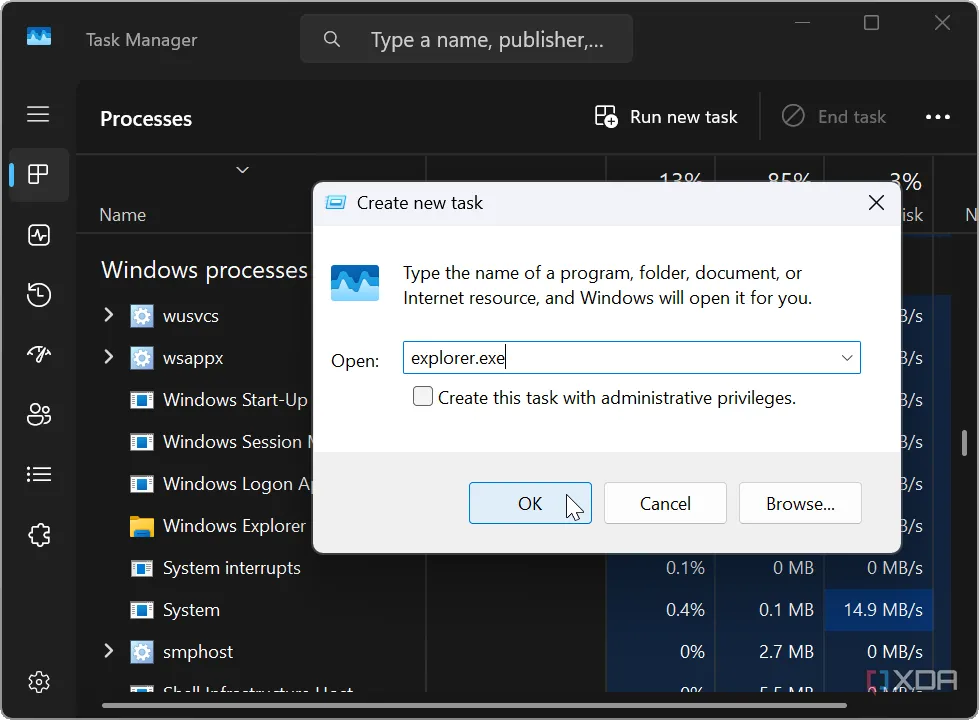 Hướng dẫn tắt tiến trình explorer.exe và khởi động lại thủ công trên Windows