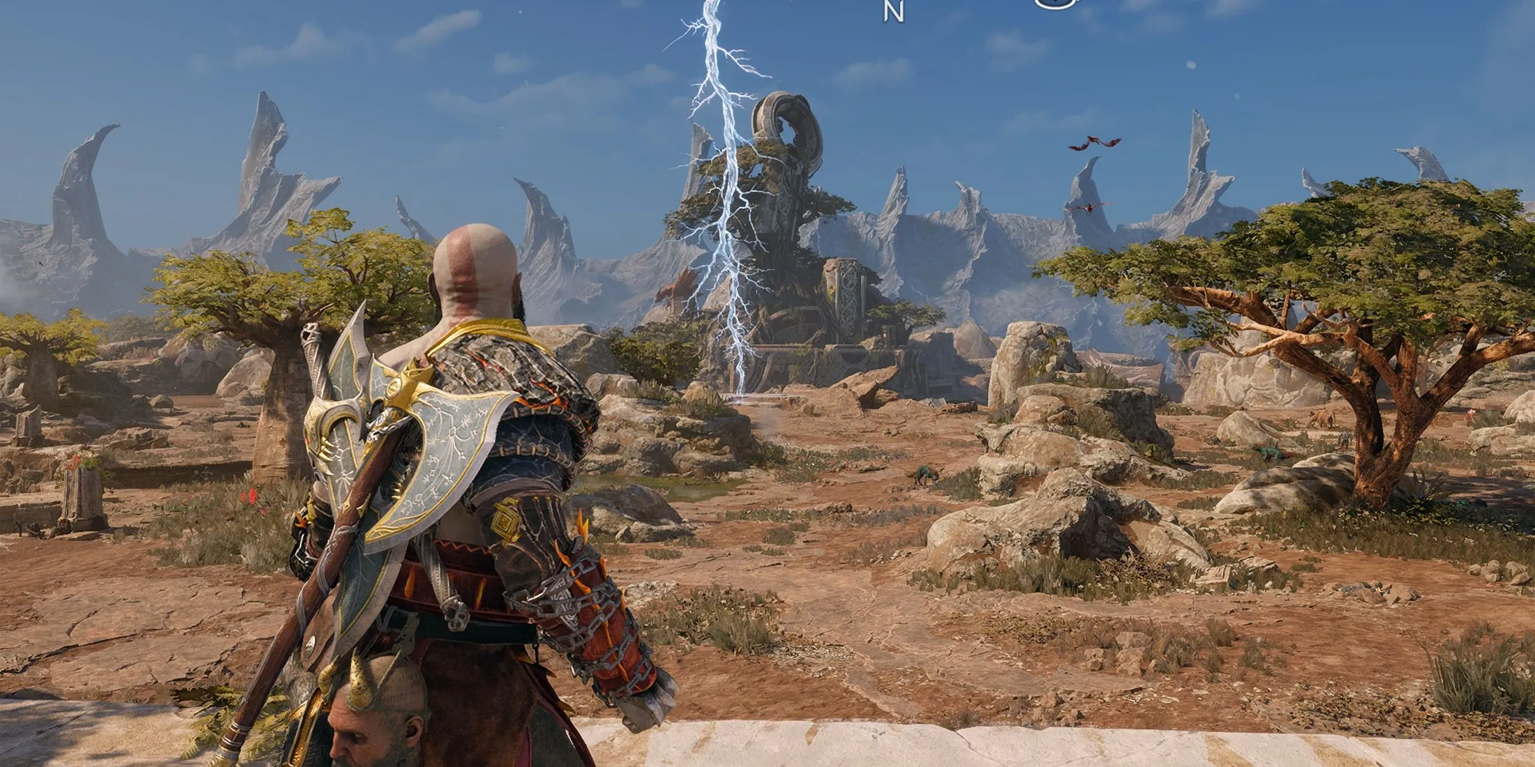 Khung cảnh vùng Crater hùng vĩ với sấm sét trong God of War Ragnarok