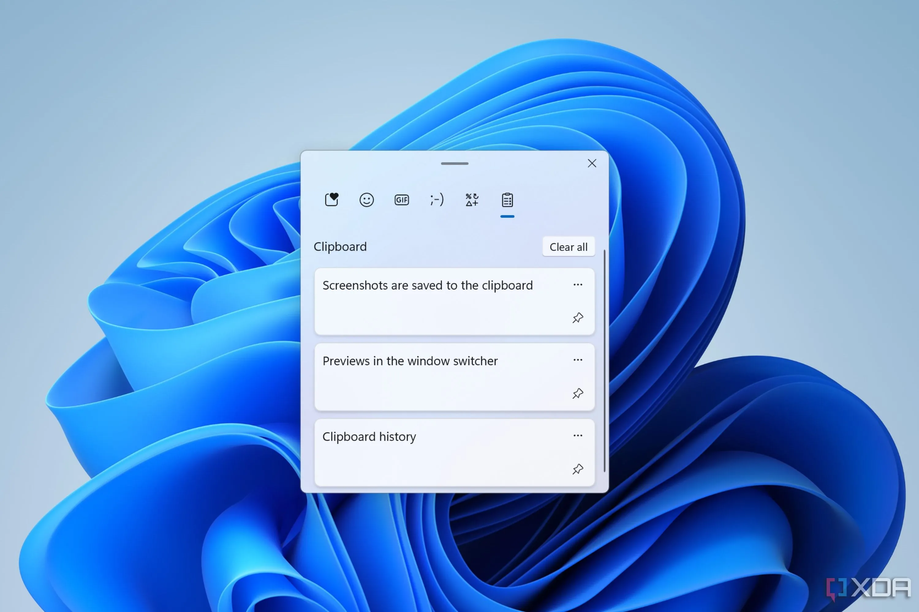 Lịch sử clipboard trên Windows 11 hiển thị các mục đã sao chép.