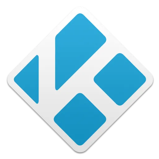 Logo Kodi màu xanh đặc trưng trên nền tối, biểu tượng của phần mềm trung tâm giải trí đa phương tiện mã nguồn mở