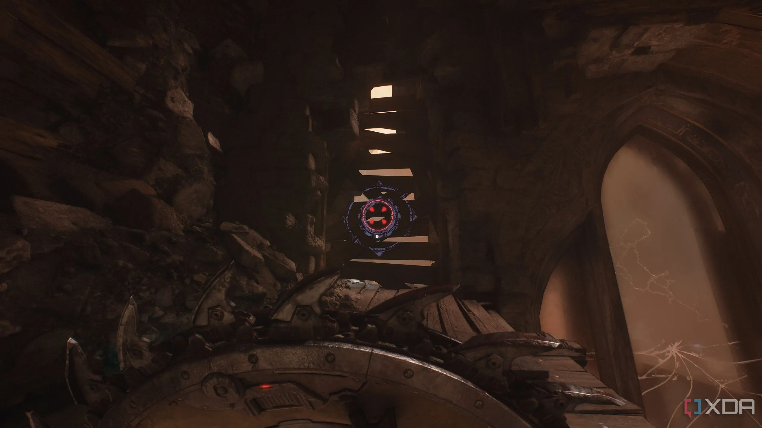 Lướt Khiên xuyên qua bức tường gỗ trong Doom The Dark Ages Chapter 7 để vào khu vực bí mật
