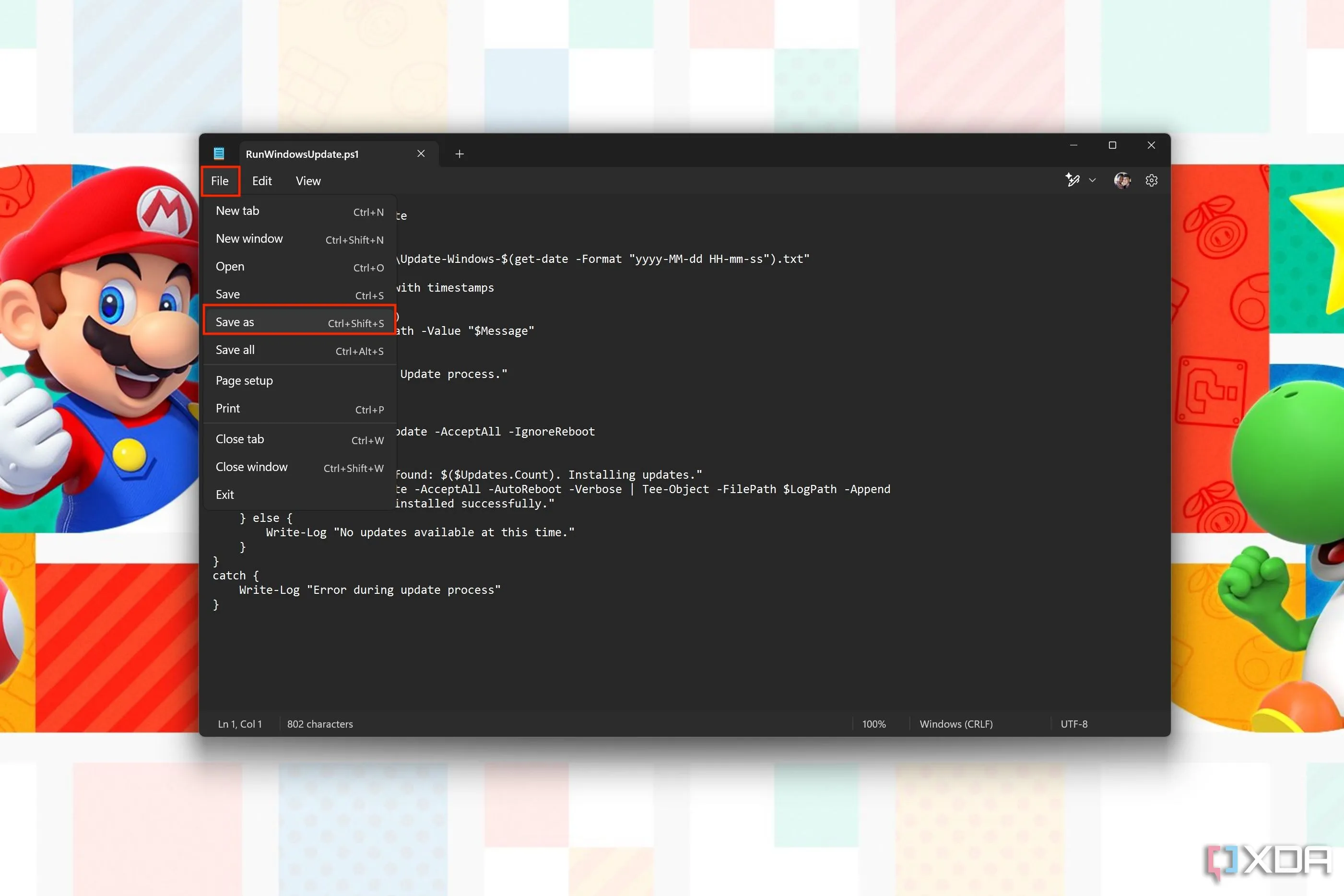 Lưu script PowerShell với tùy chọn Save As trong Notepad