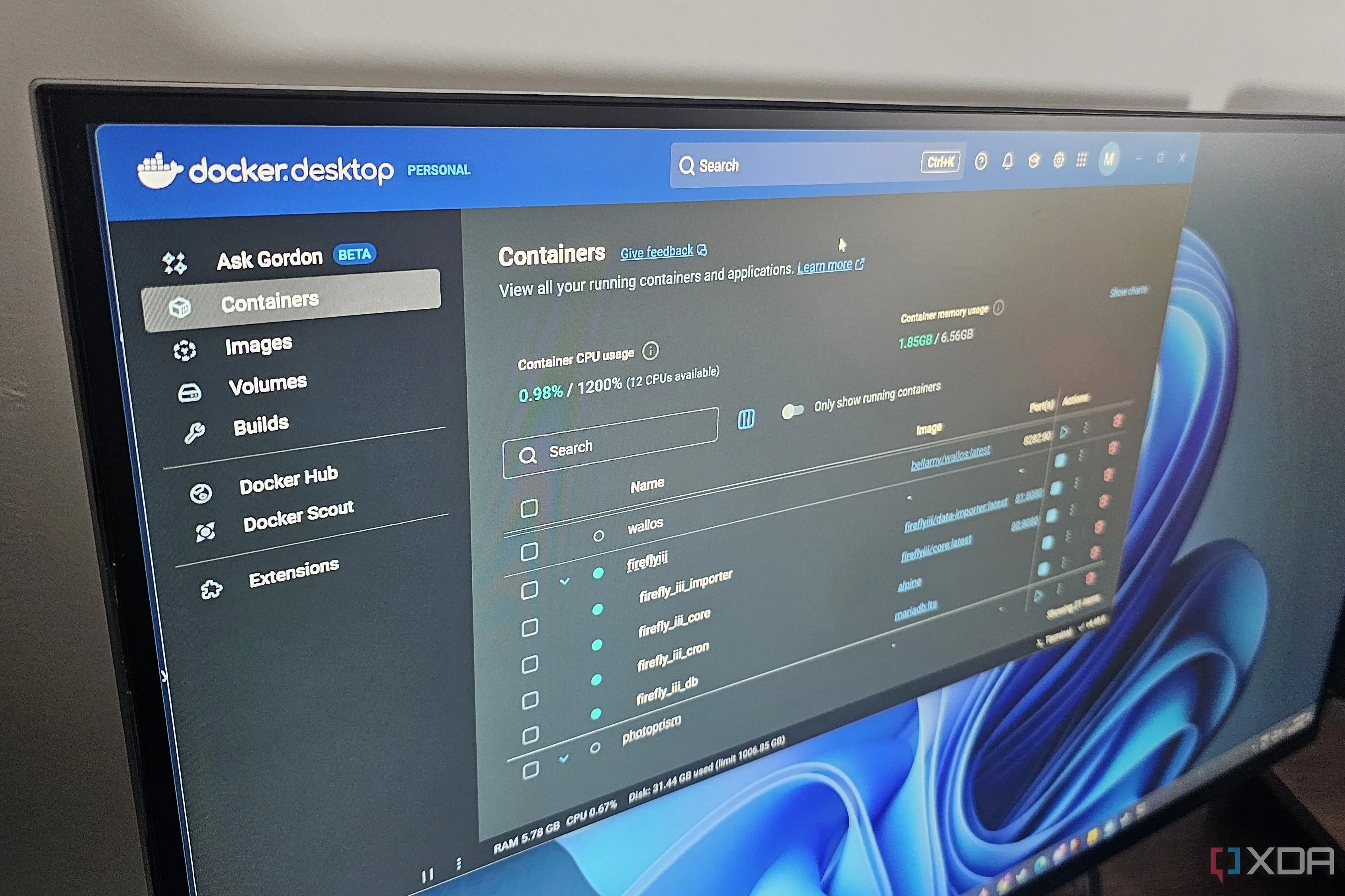 Màn hình Docker Desktop trên máy tính Windows