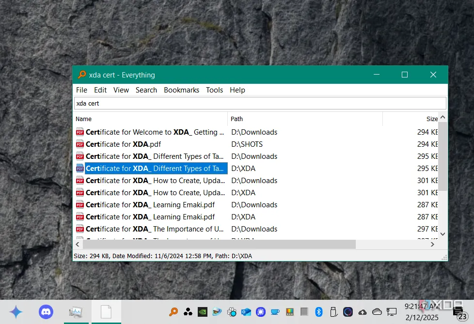 Màn hình hiển thị VoidTools Everything đang chạy trên Windows, giúp tìm kiếm file tức thì