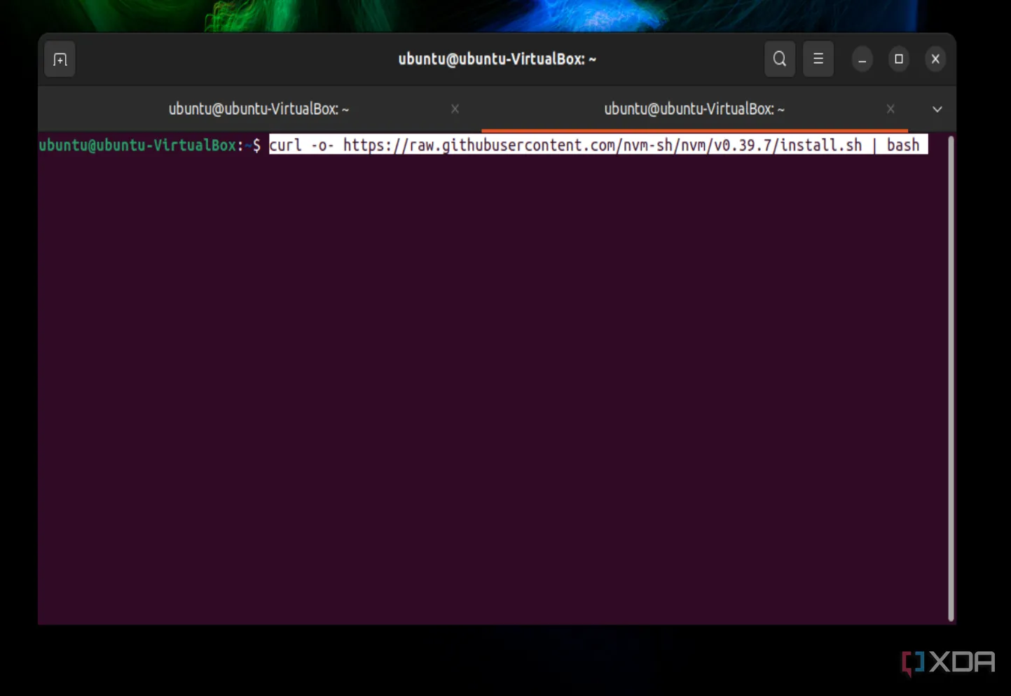Màn hình terminal Linux hiển thị lệnh cài đặt NVM trên Ubuntu, minh họa sự dễ dàng trong việc khắc phục sự cố qua dòng lệnh