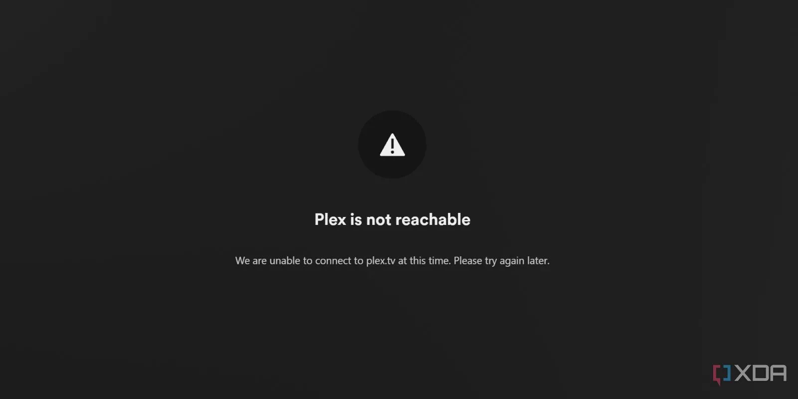Màn hình thông báo Plex không thể truy cập khi không có kết nối internet, minh họa nhược điểm về offline access