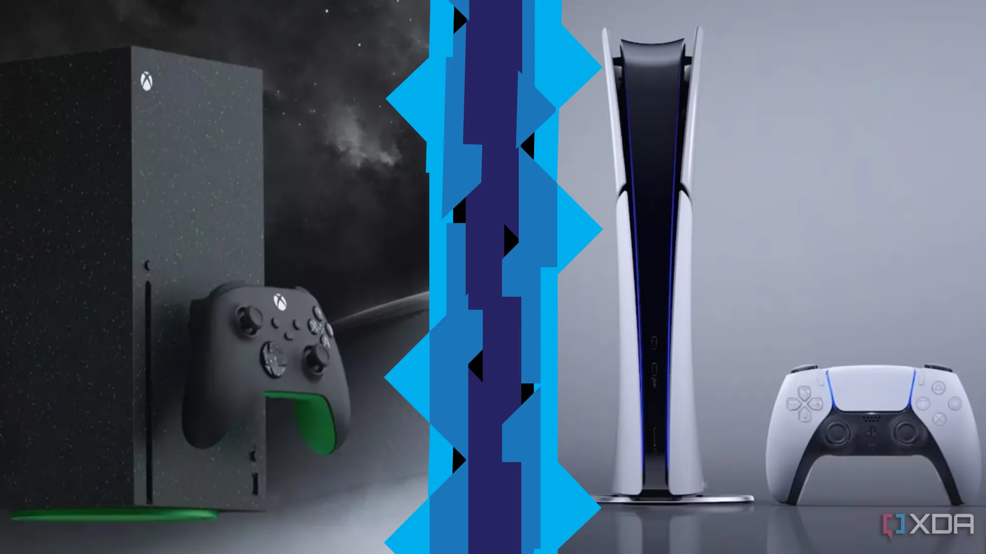 Máy chơi game Xbox Series X và PlayStation 5 đặt cạnh nhau, biểu tượng cho cuộc cạnh tranh giữa hai nền tảng gaming