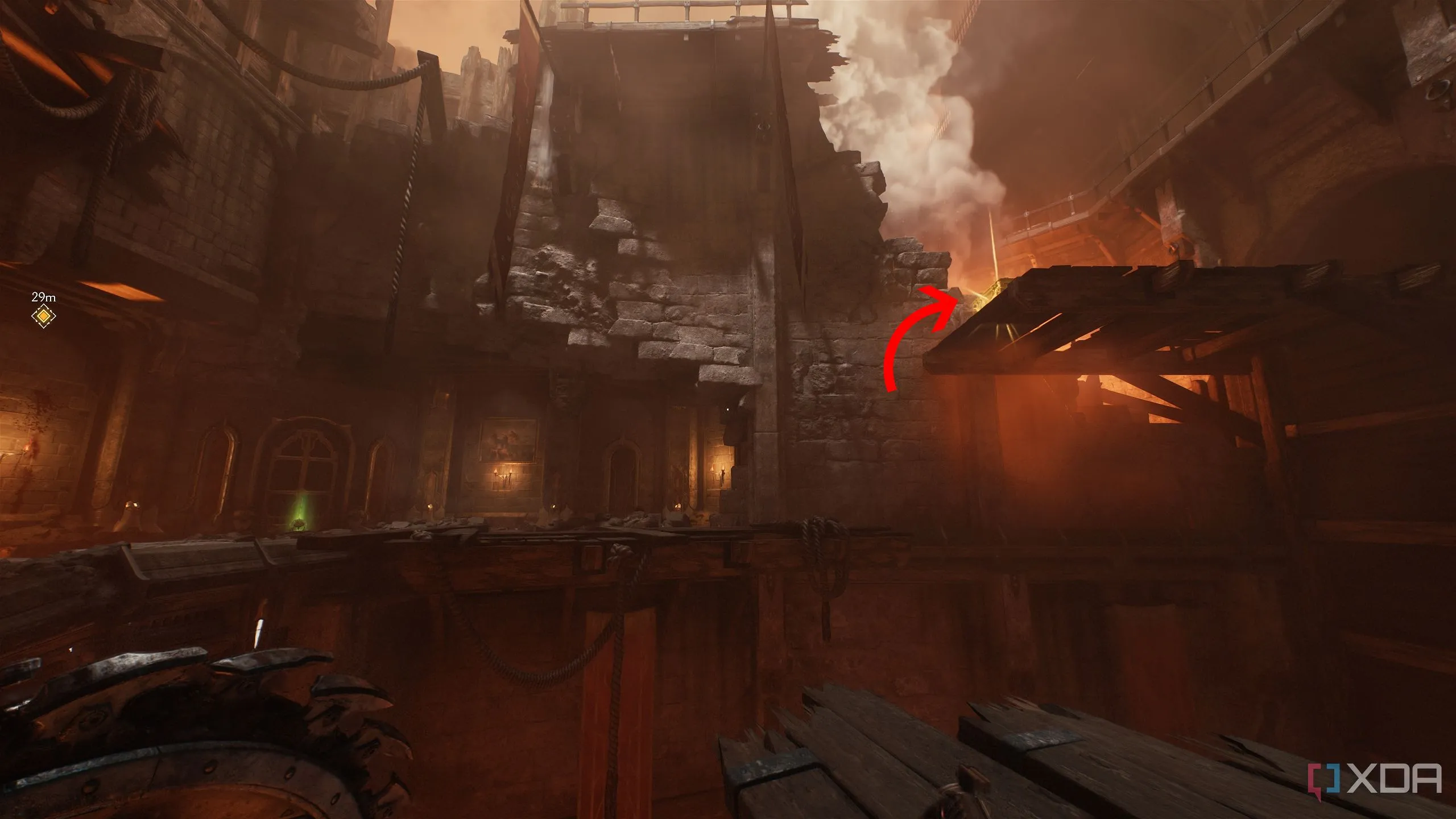 Mũi tên chỉ rương vàng ở phía trên trong Doom The Dark Ages Chapter 7