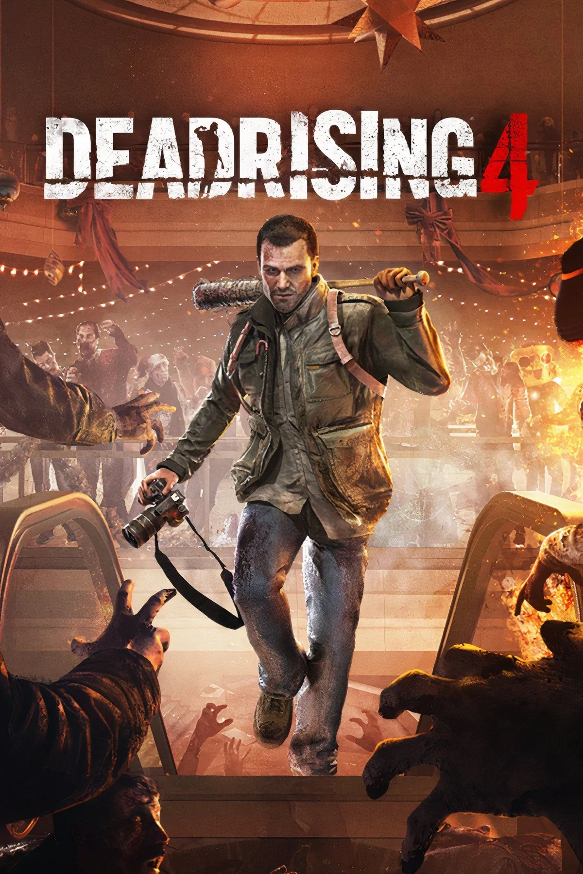 Nhân vật Frank West trong Dead Rising 4 chiến đấu với zombie trong bối cảnh Giáng Sinh