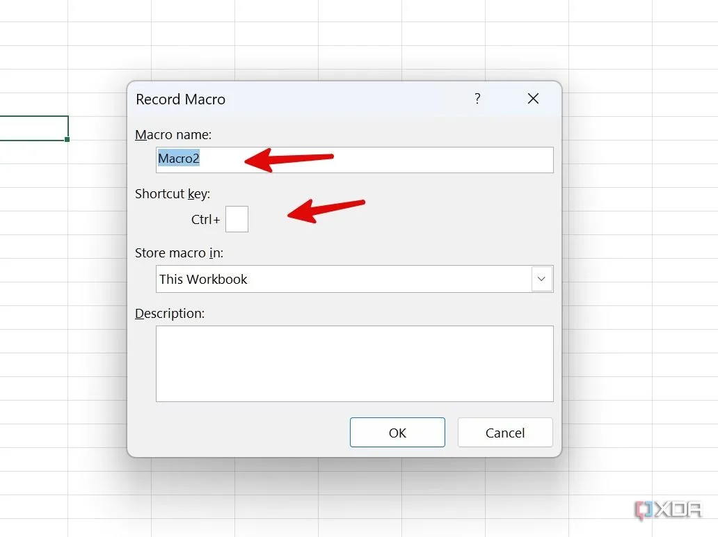 Nhập tên và phím tắt cho Macro trong Excel