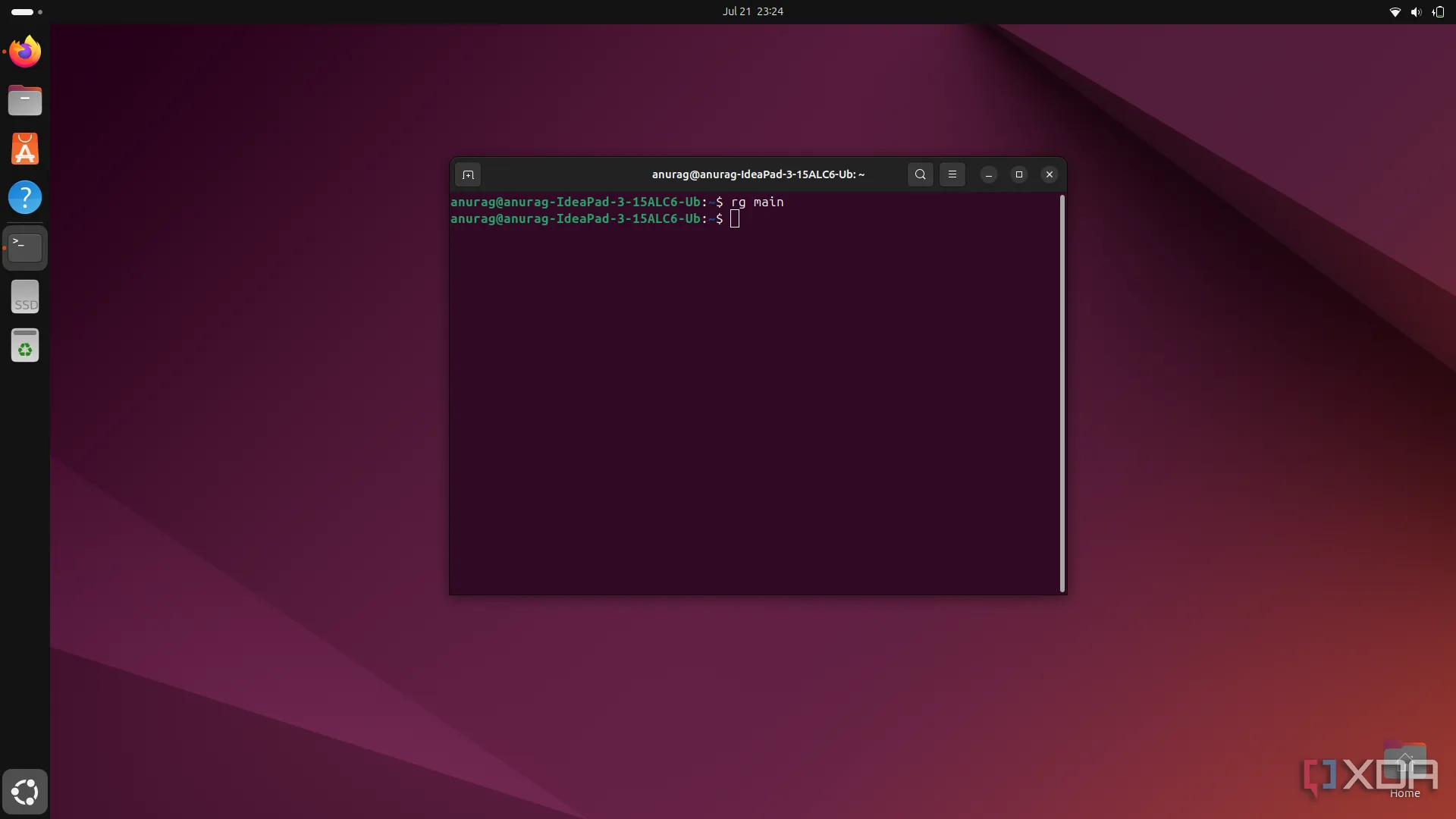 Ripgrep đang tìm kiếm trong Ubuntu với kết quả được highlight và đánh số dòng