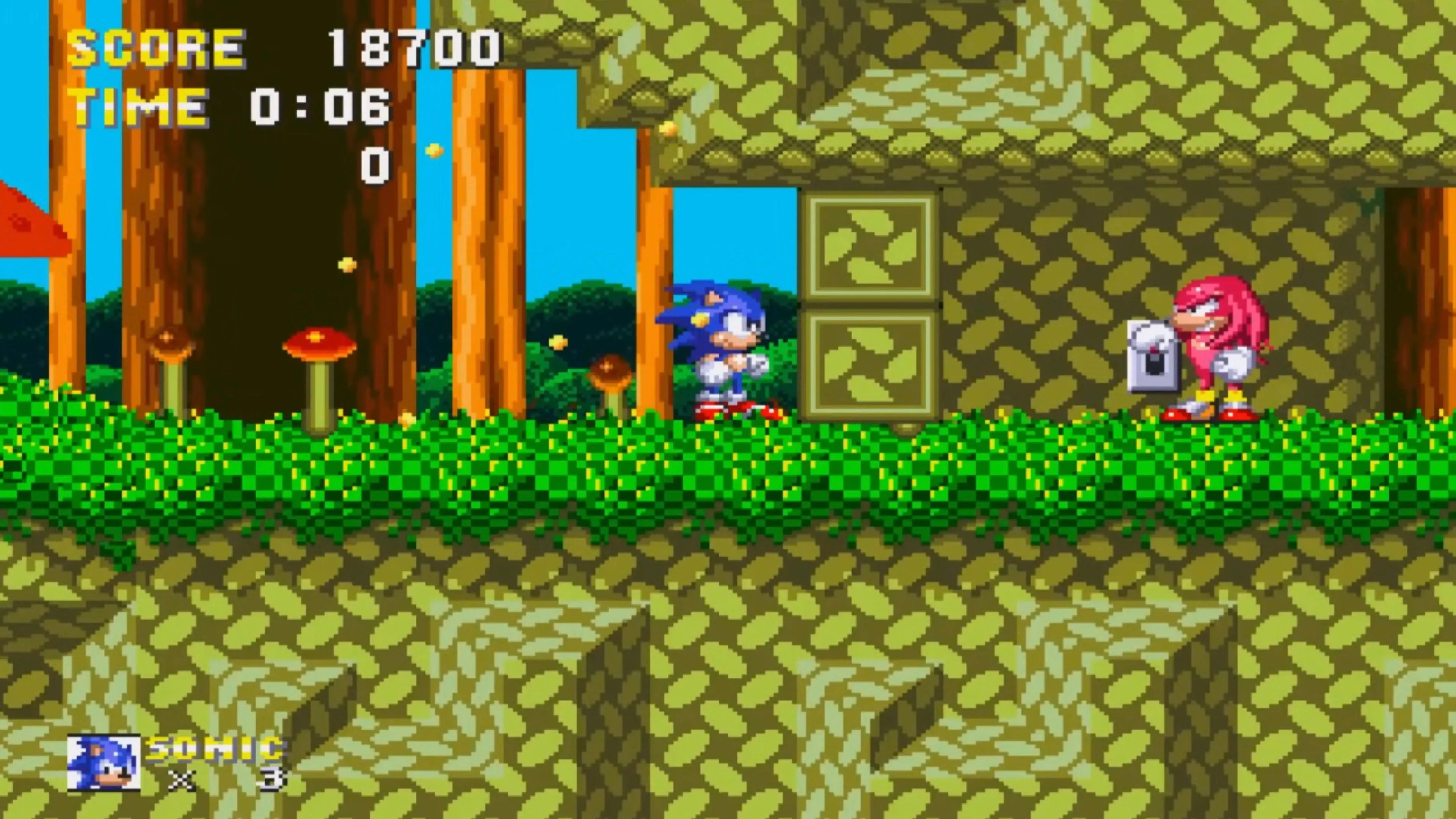 Sonic và Knuckles cùng chạy trong một màn chơi đầy màu sắc của Sonic 3 &amp; Knuckles