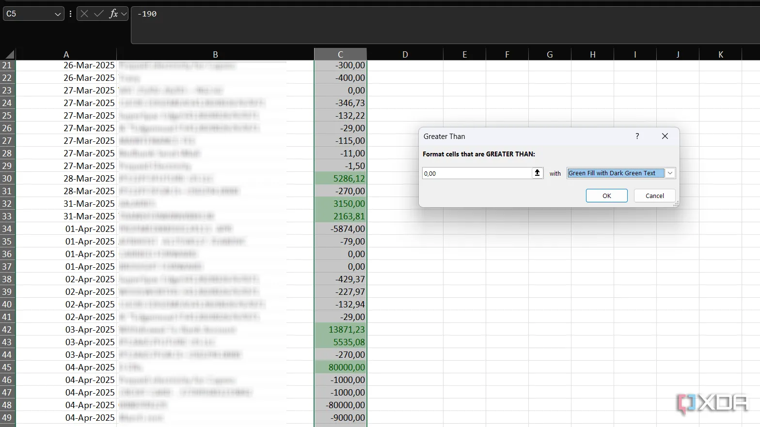 Sử dụng định dạng có điều kiện Greater Than trong Excel để tô sáng dữ liệu