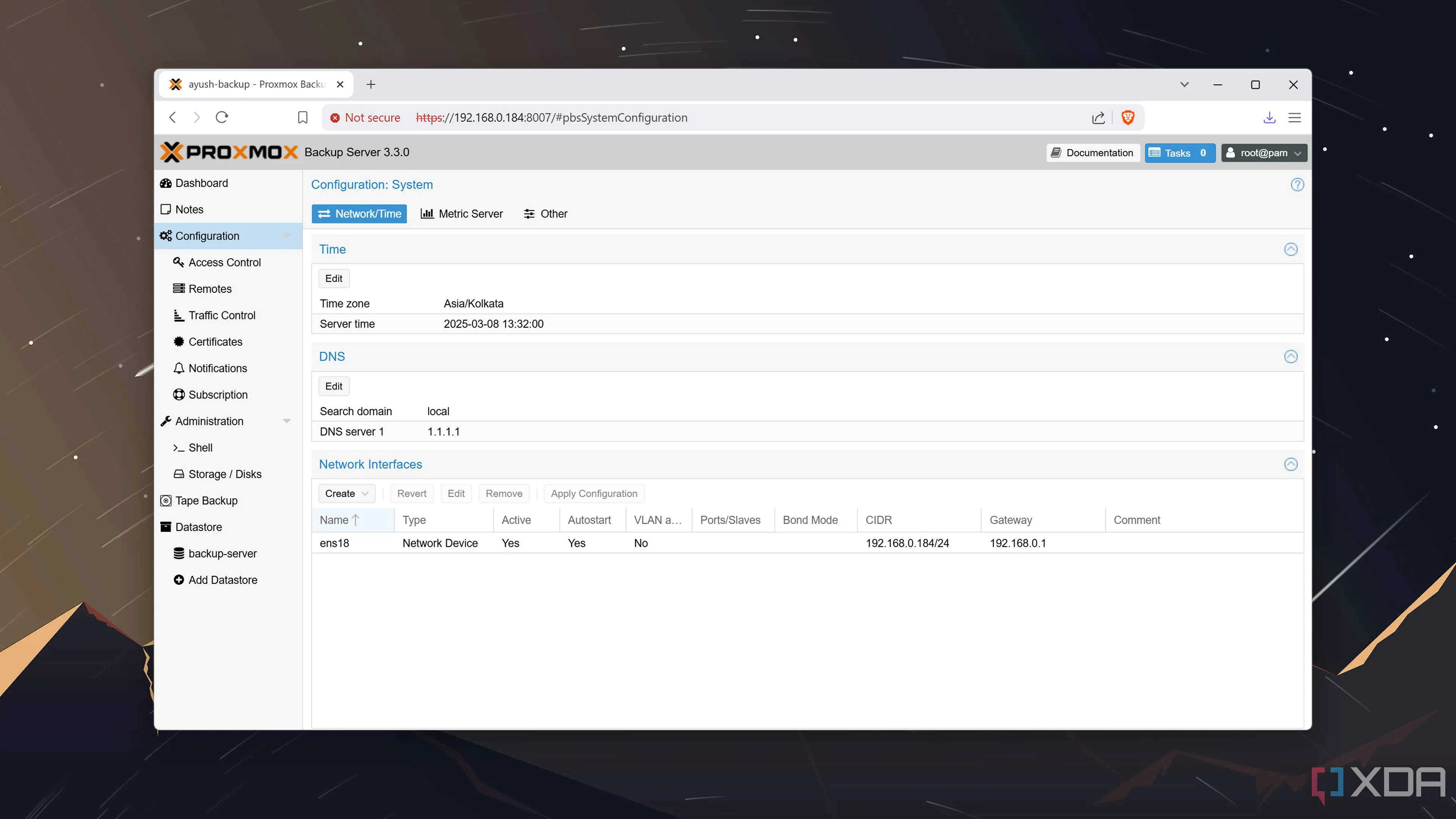 Tab Configuration trong giao diện quản lý Proxmox Backup Server