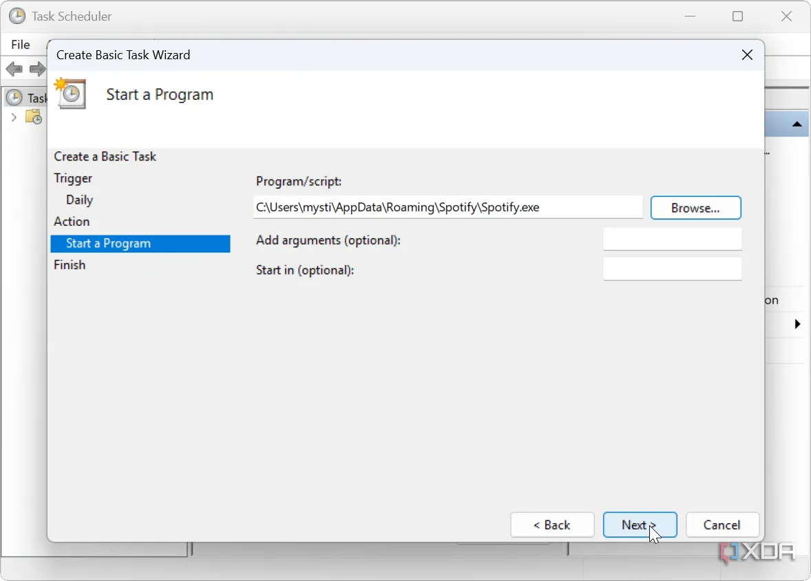 Thiết lập Task Scheduler để tự động mở ứng dụng Spotify trên Windows