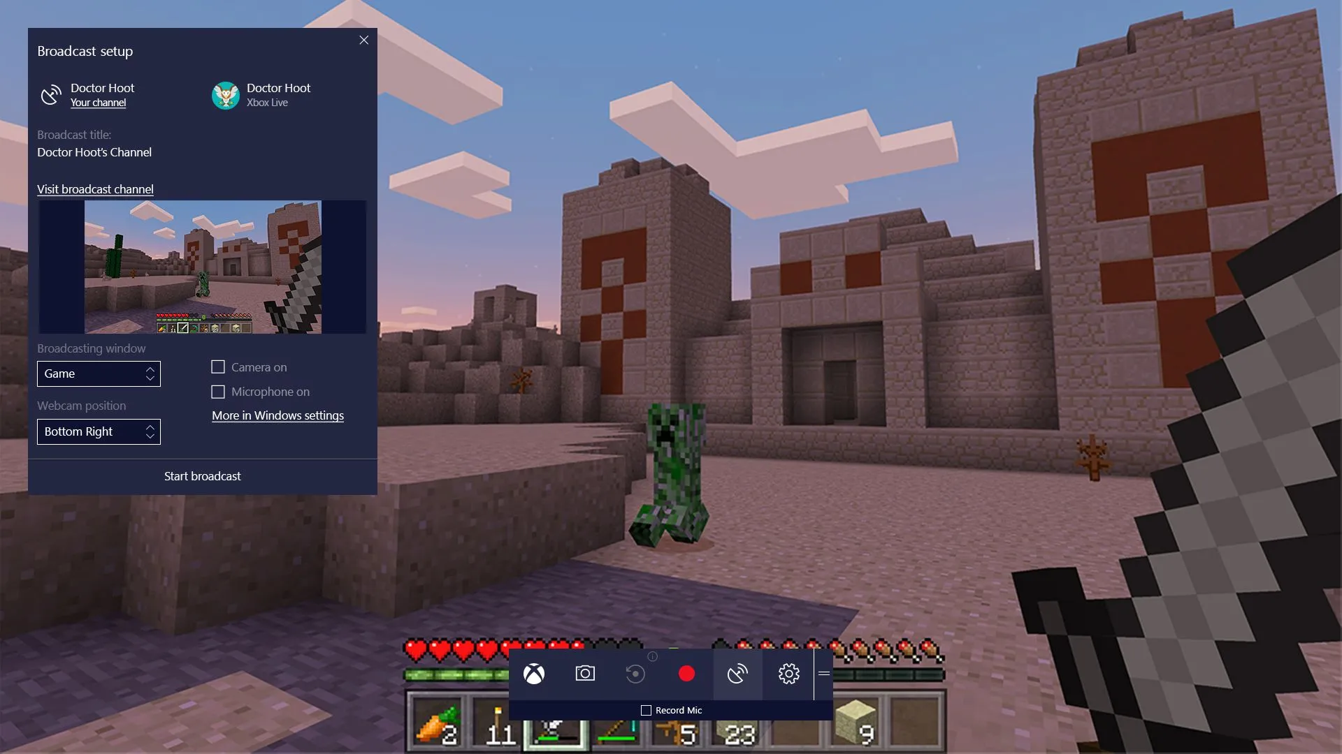 Trải nghiệm phát trực tiếp game Minecraft bằng Beam (Mixer) tích hợp trên Windows 10