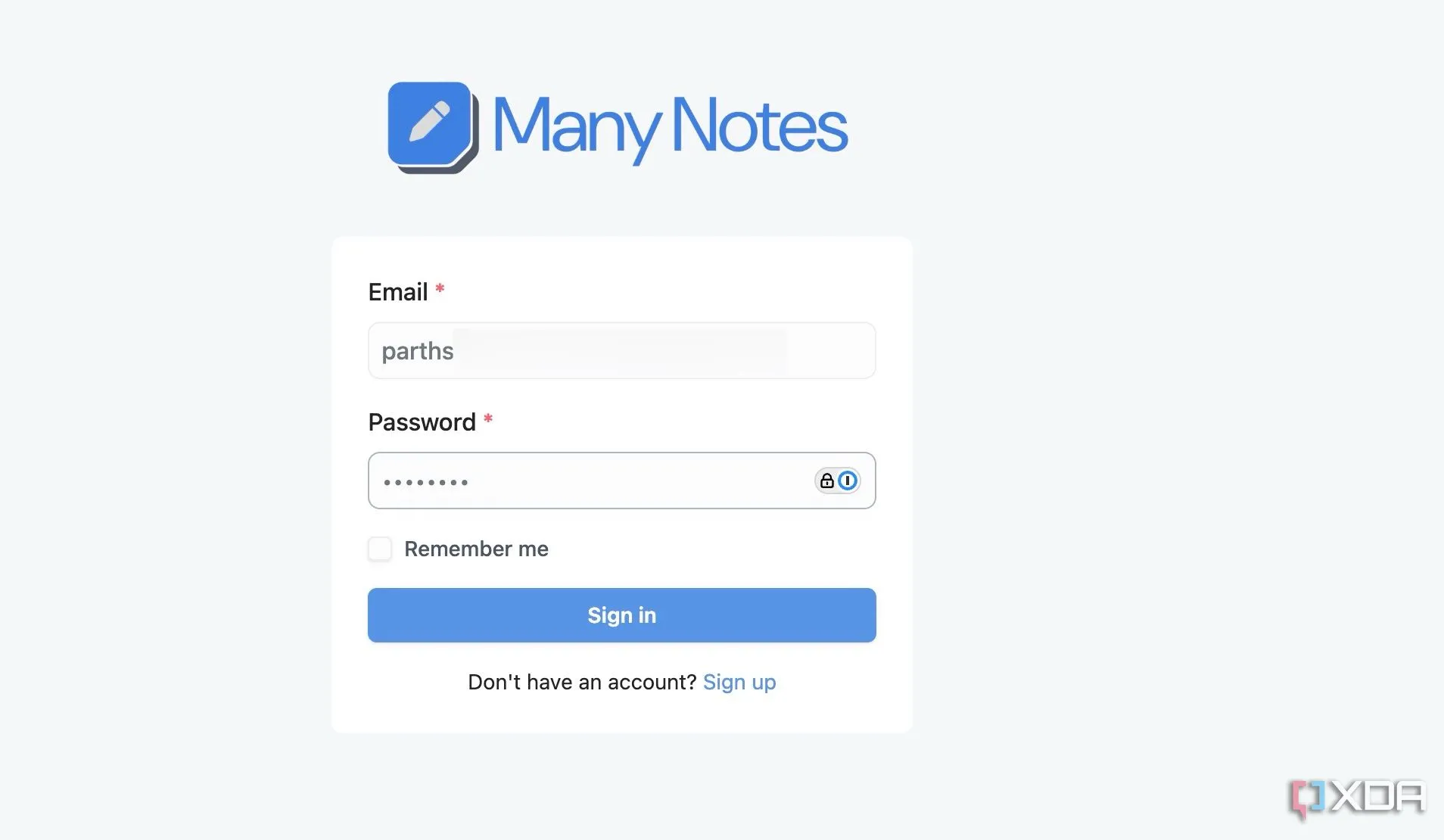 Trang đăng nhập của Many Notes, cần cải thiện hiệu suất