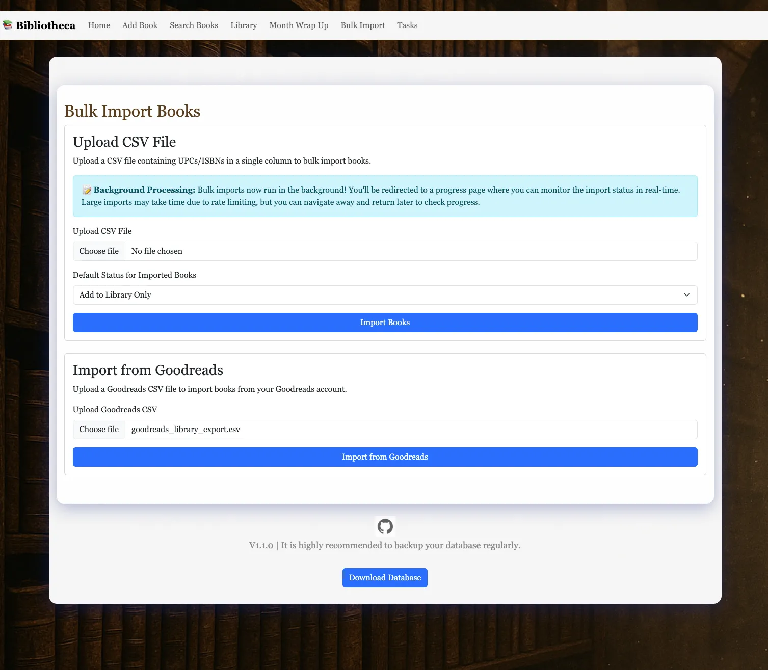 Tùy chọn nhập dữ liệu thư viện sách từ Goodreads vào Bibliotheca thông qua file CSV