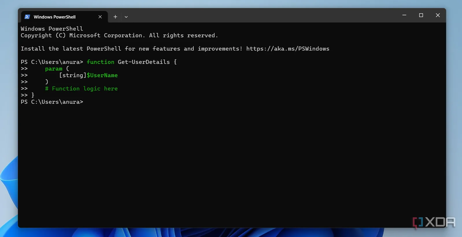 Ví dụ về quy ước đặt tên biến và hàm chuẩn trong PowerShell