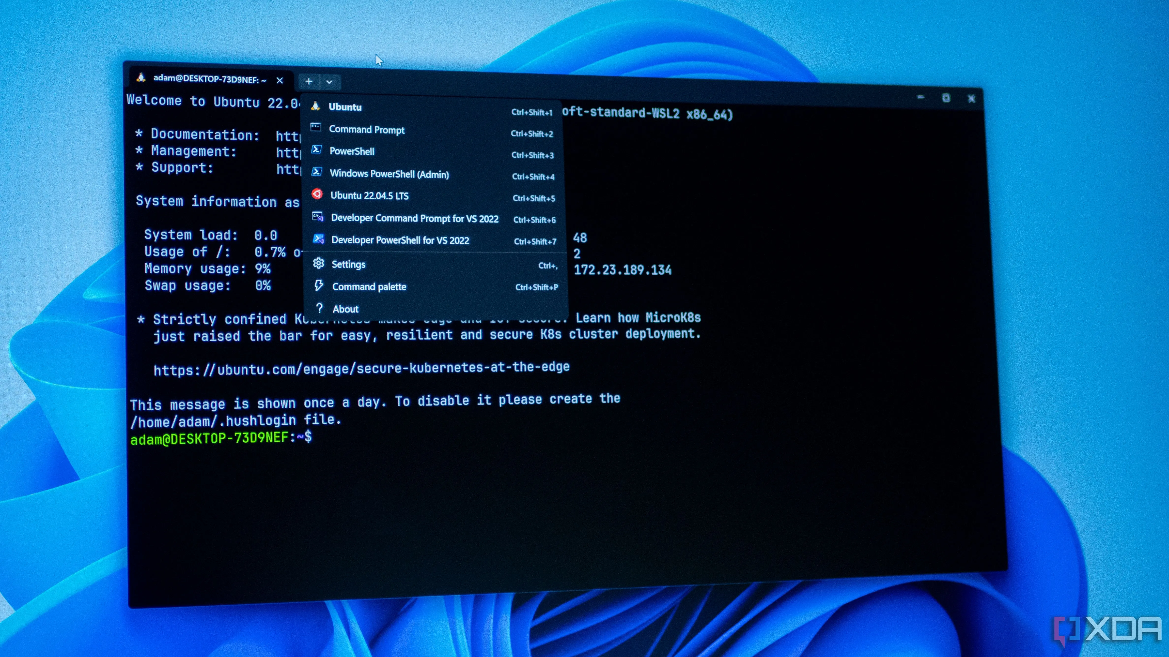 Windows Terminal hiển thị nhiều cấu hình trên máy tính Windows