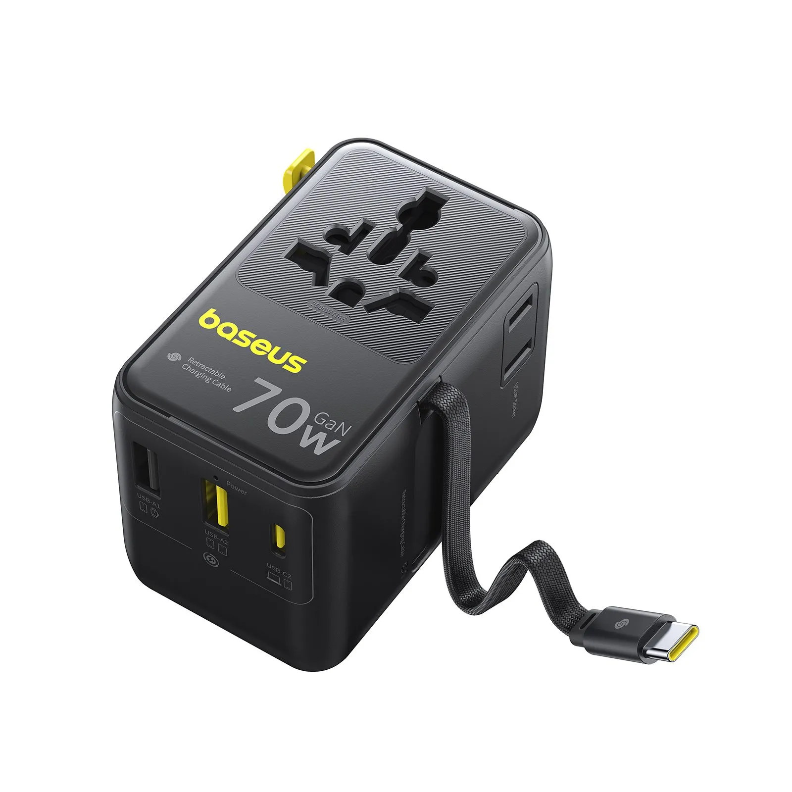 Adapter du lịch đa năng 6-trong-1 Baseus EnerCore với các loại chân cắm quốc tế và cáp USB-C rút gọn