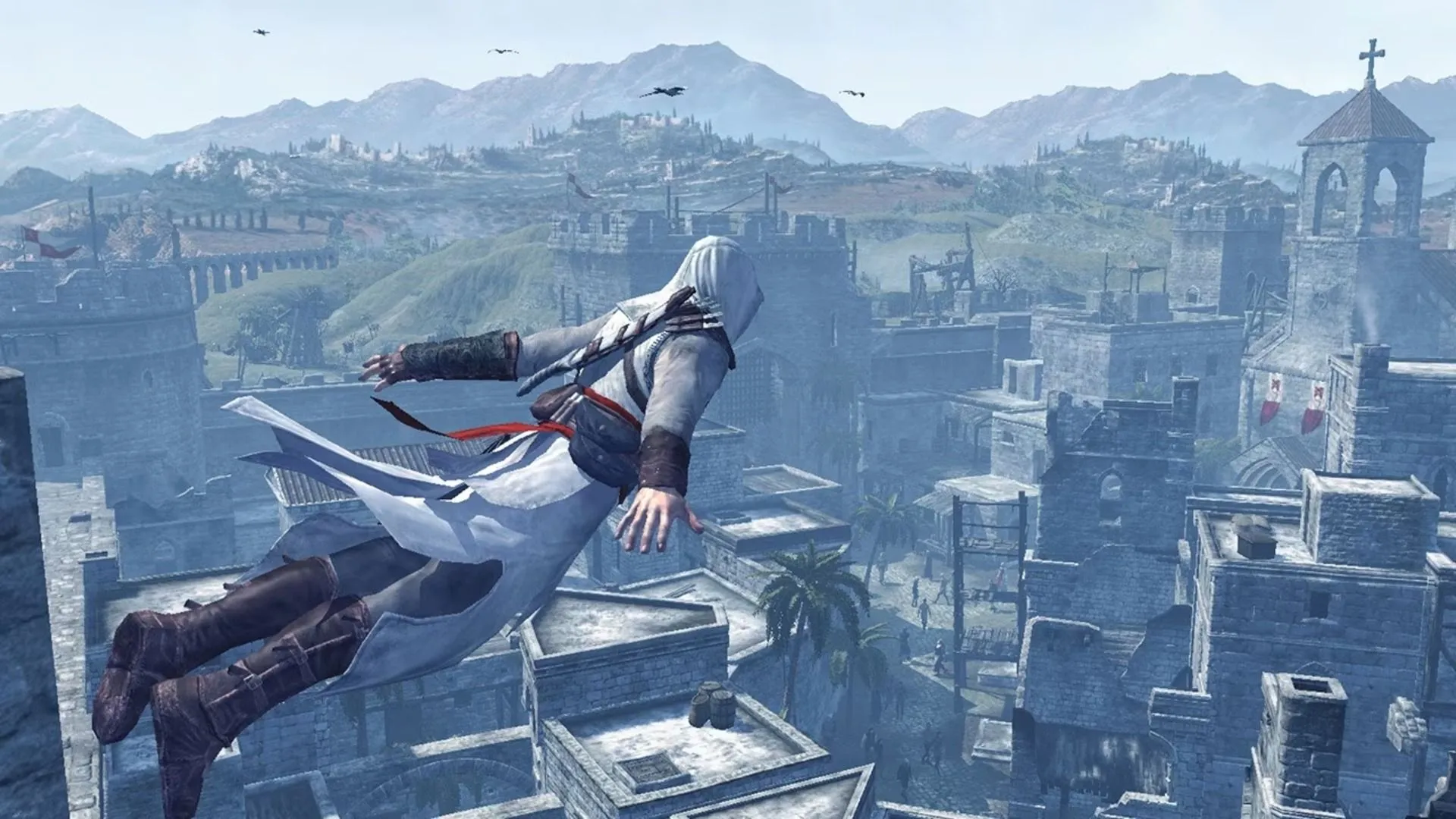 Altaïr thực hiện ám sát trong Assassin's Creed, minh họa gameplay hành động lén lút đặc trưng