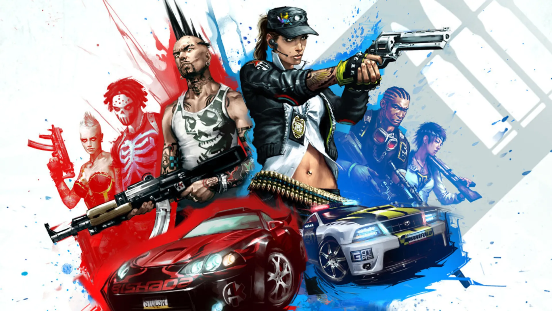 Ảnh bìa game APB: All Points Bulletin với cảnh sát và tội phạm đối đầu