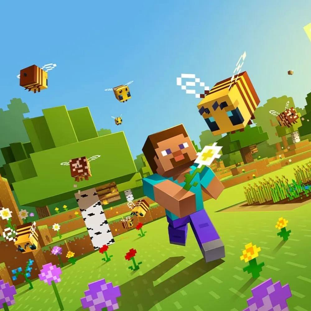 Ảnh bìa game Minecraft cổ điển, biểu tượng của sự sáng tạo tự do trong thế giới khối vuông.