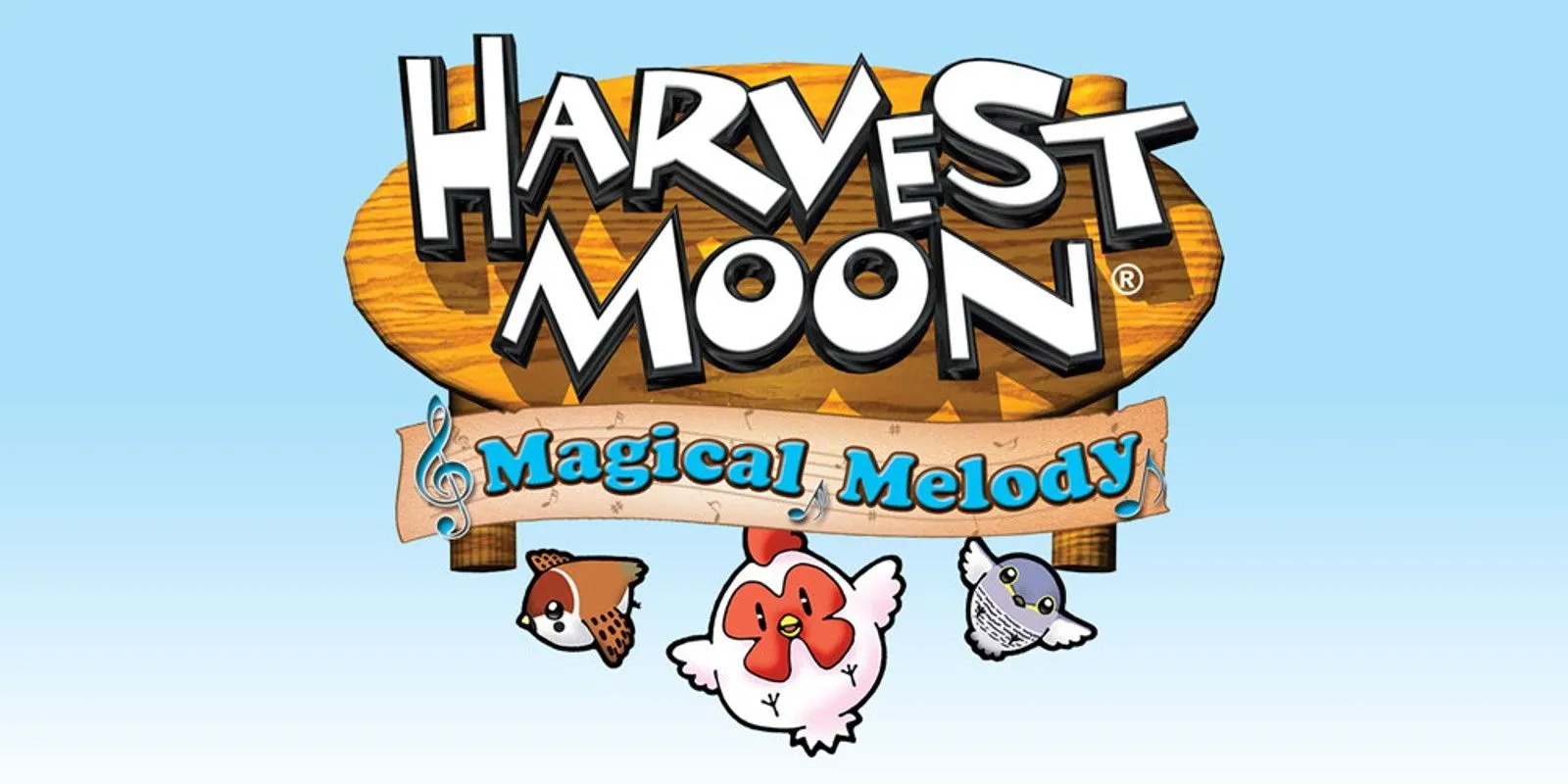 Ảnh bìa phiên bản Wii của game Harvest Moon: Magical Melody, thể hiện phong cách nghệ thuật dễ thương của game nông trại