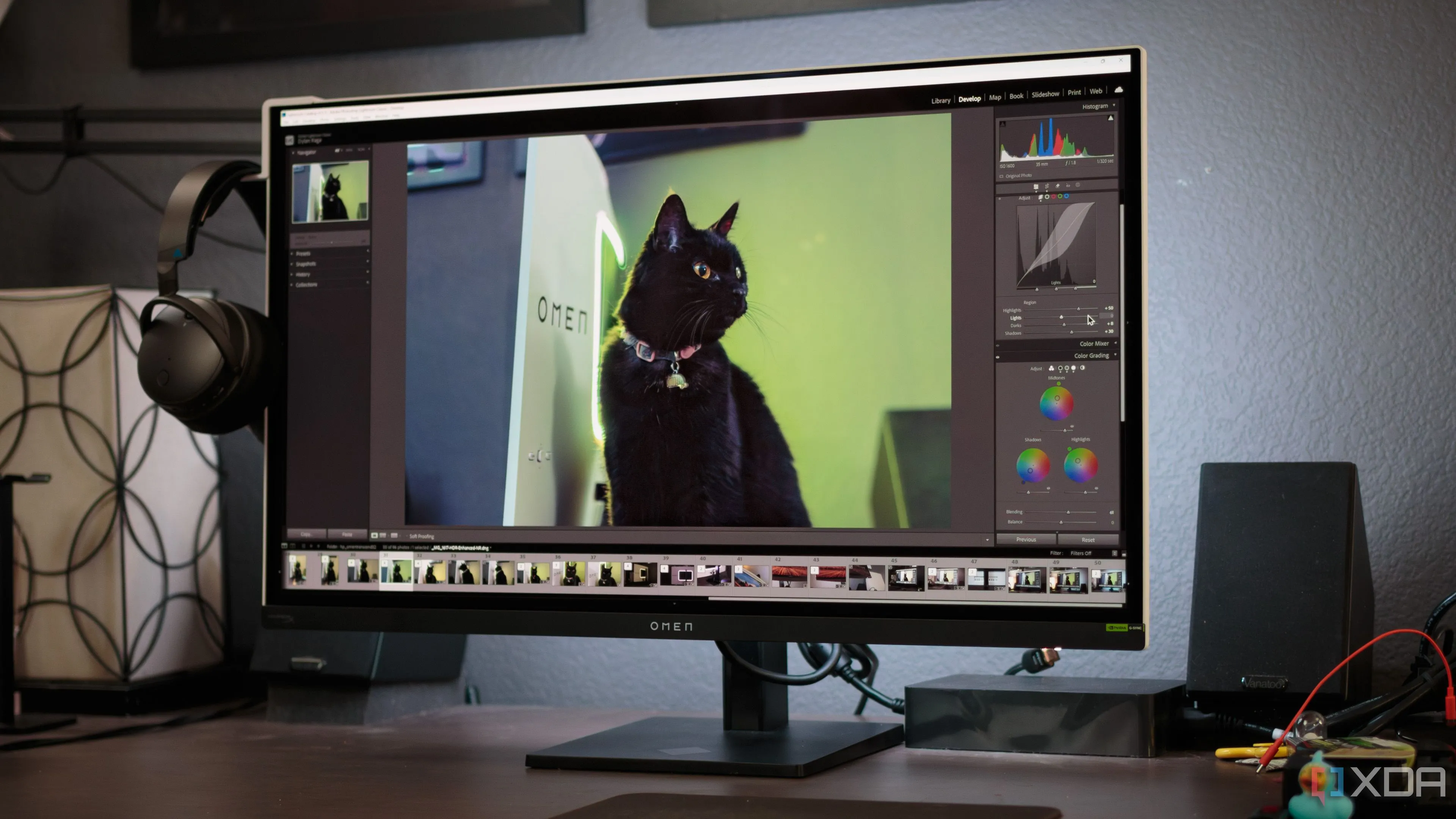 Ảnh chỉnh sửa trong Adobe Lightroom trên màn hình HP OMEN Transcend 32 OLED, minh họa công nghệ tấm nền.