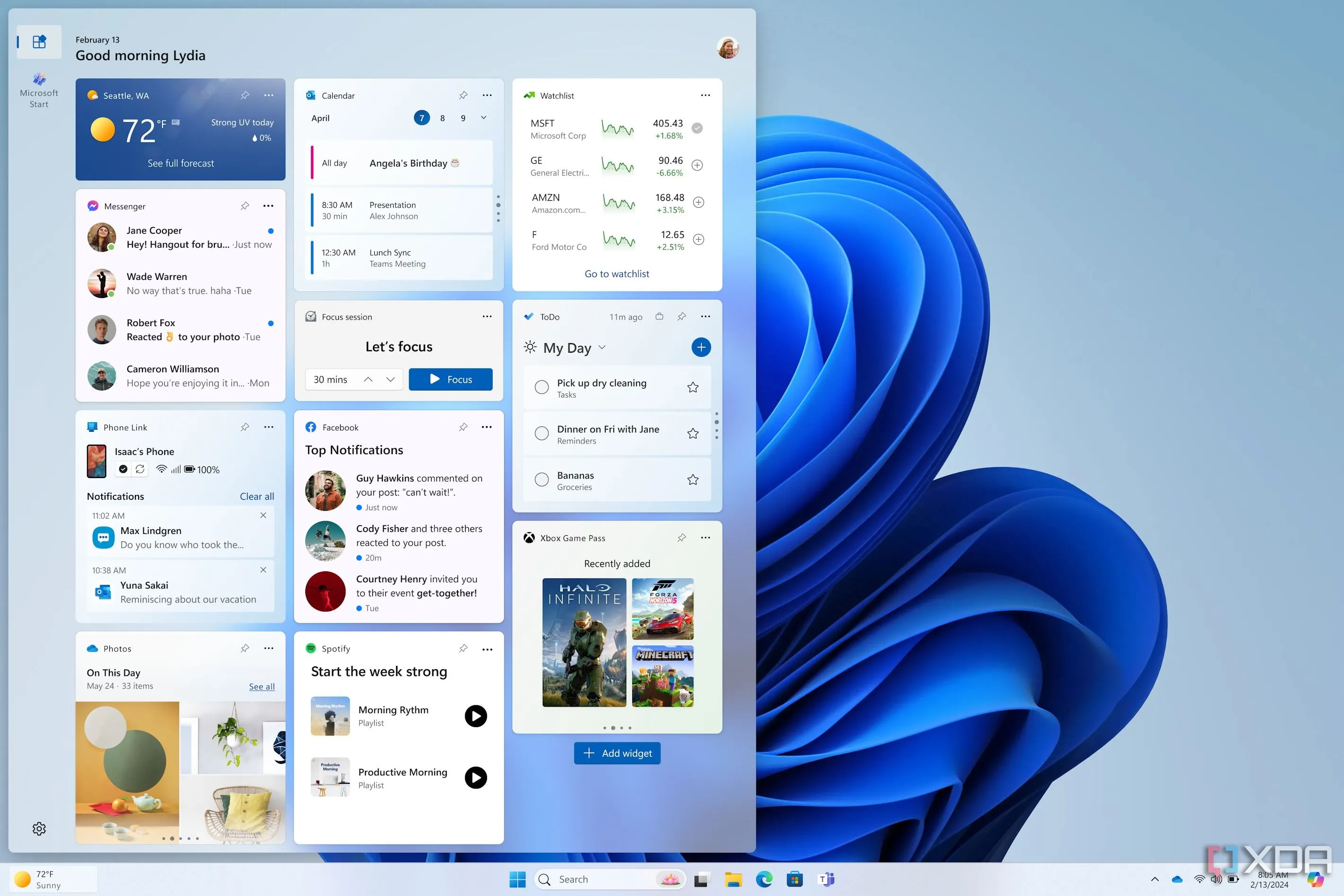 Ảnh chụp màn hình bảng Widgets trên Windows 11 với các tin tức và thông tin.