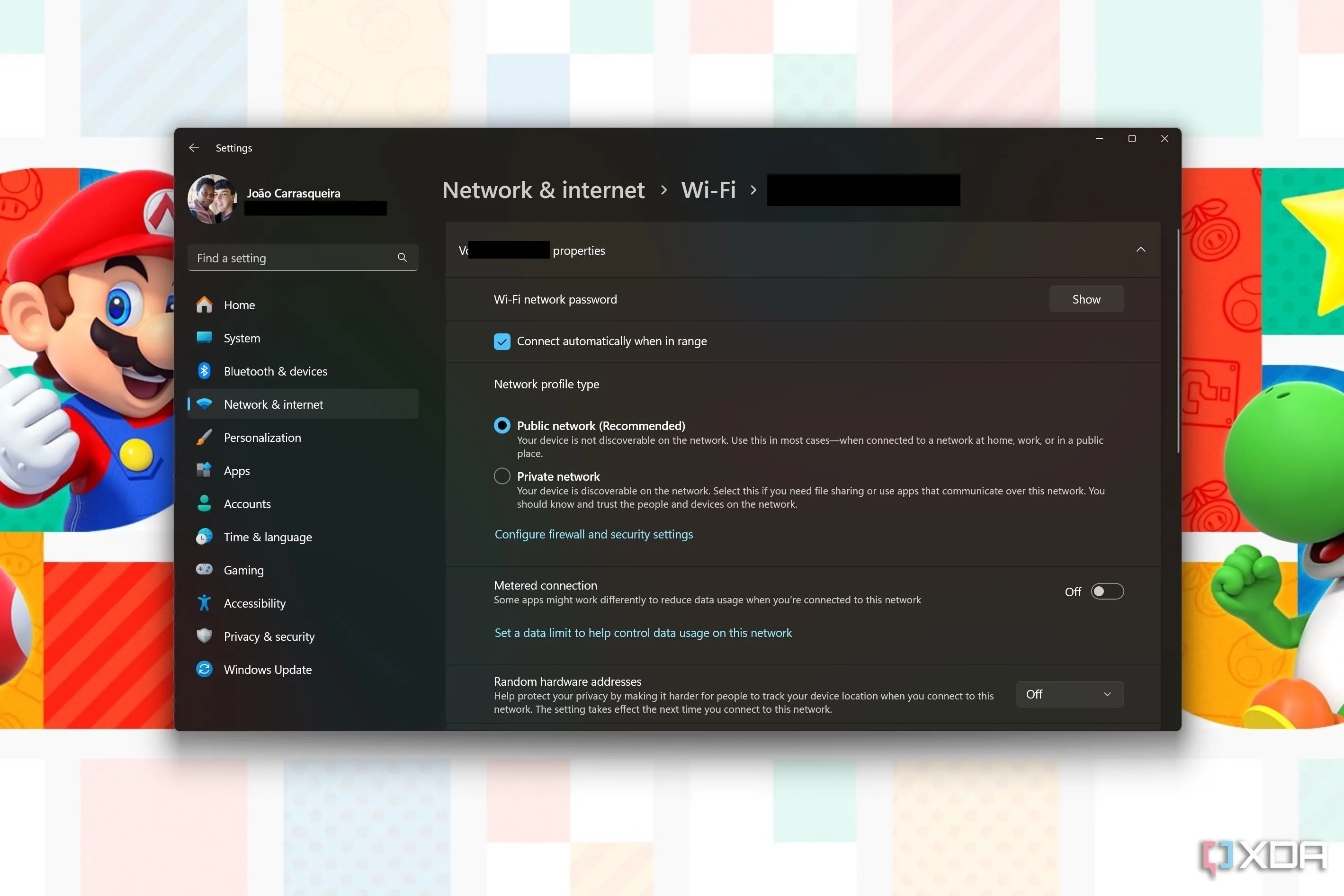 Ảnh chụp màn hình Cài đặt Windows 11 hiển thị tùy chọn để chọn loại mạng là công cộng hoặc riêng tư