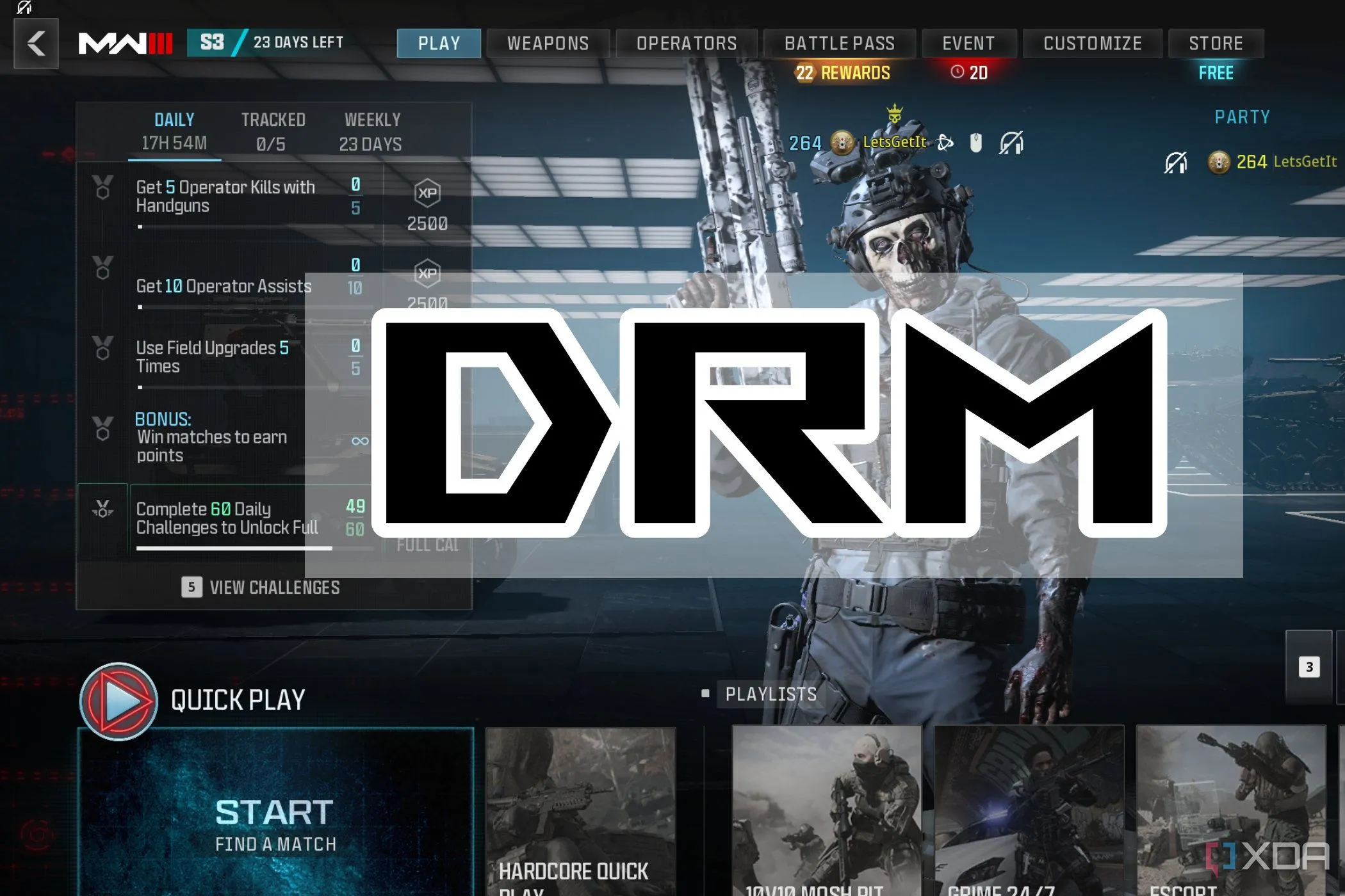 Ảnh chụp màn hình Call of Duty: Modern Warfare 3 với cảnh báo DRM