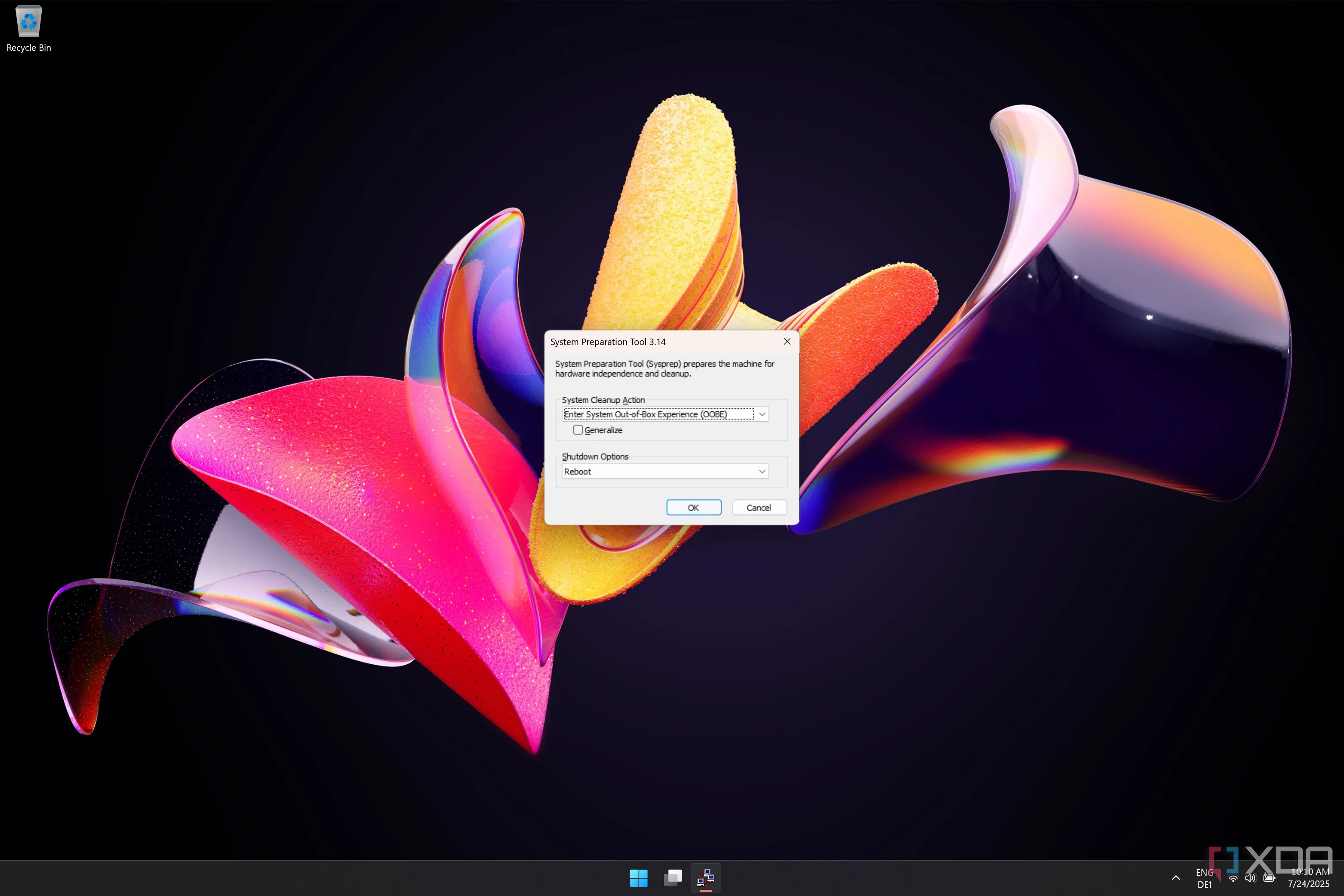 Ảnh chụp màn hình công cụ System Preparation Tool trong Windows 11