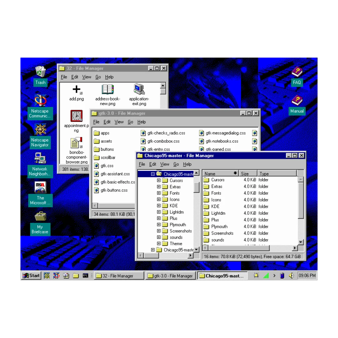 Ảnh chụp màn hình desktop của chủ đề Chicago95 trên Linux