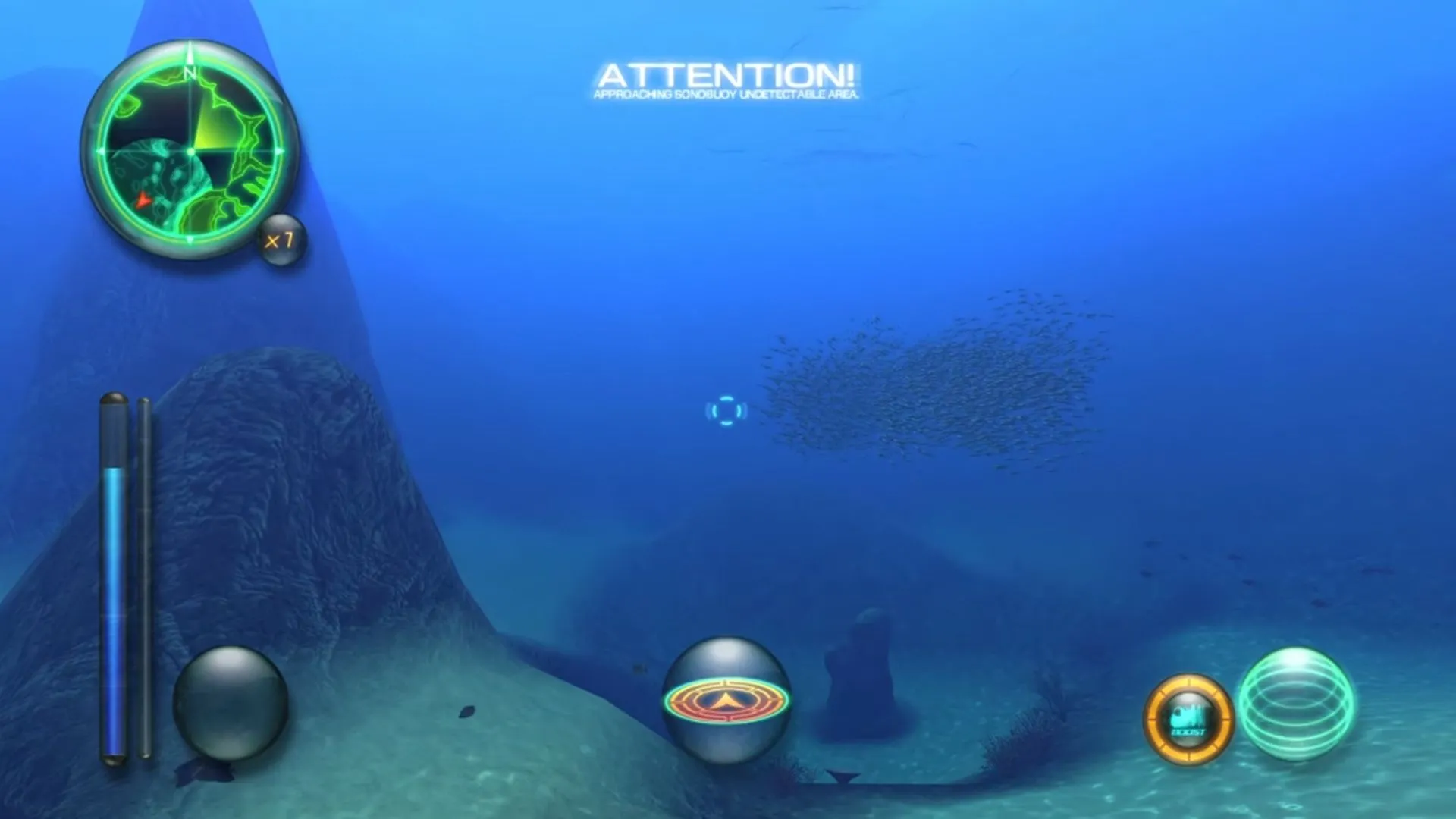 Ảnh chụp màn hình game Aquanaut's Holiday: Hidden Memories, miêu tả một không gian dưới đáy biển với các sinh vật biển và một người chơi đang khám phá.