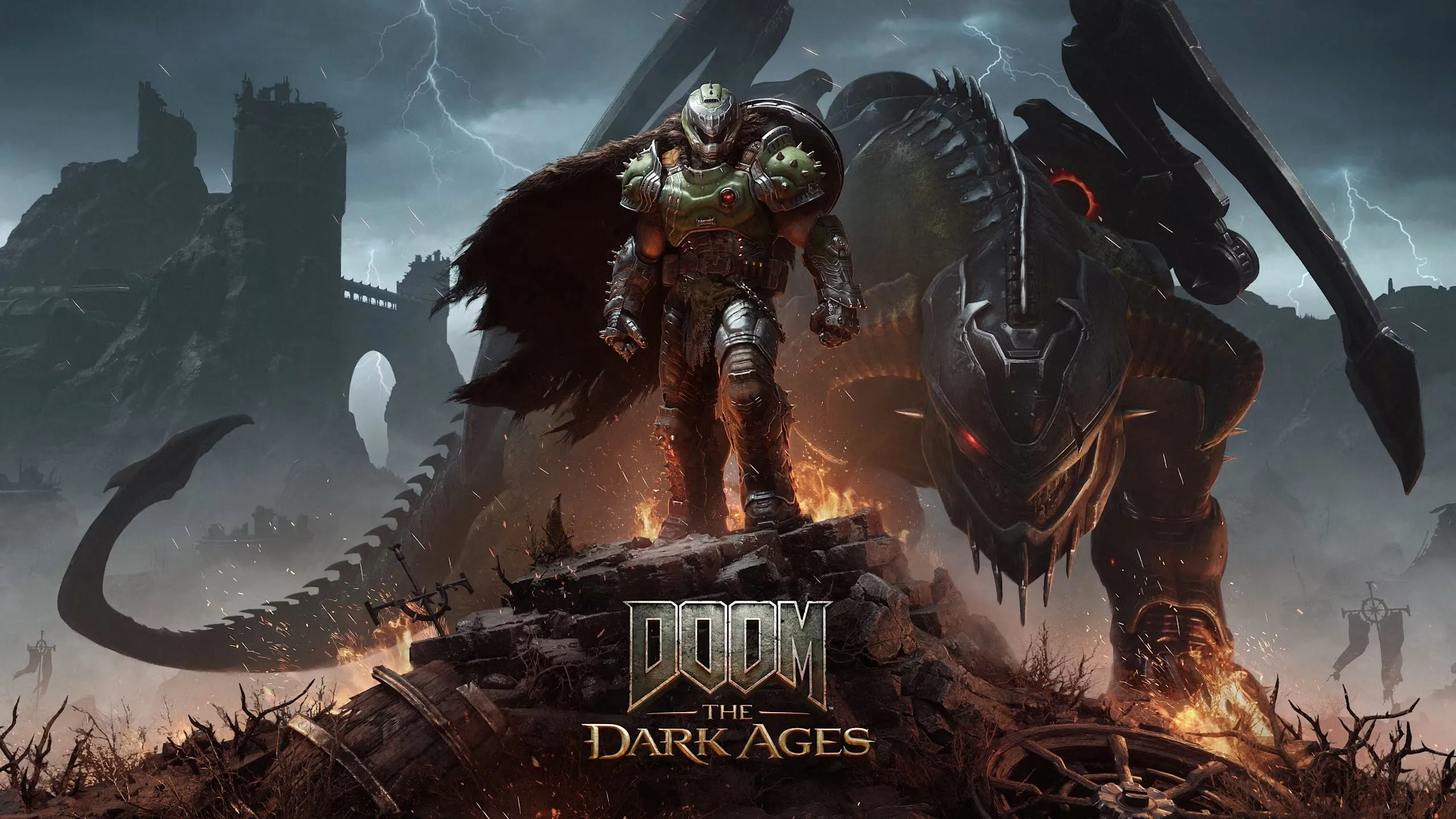 Ảnh chụp màn hình game Doom: The Dark Ages, cho thấy Doom Slayer đứng trên đống đổ nát cùng một con rồng lớn, tượng trưng cho việc tối ưu hóa game tốt
