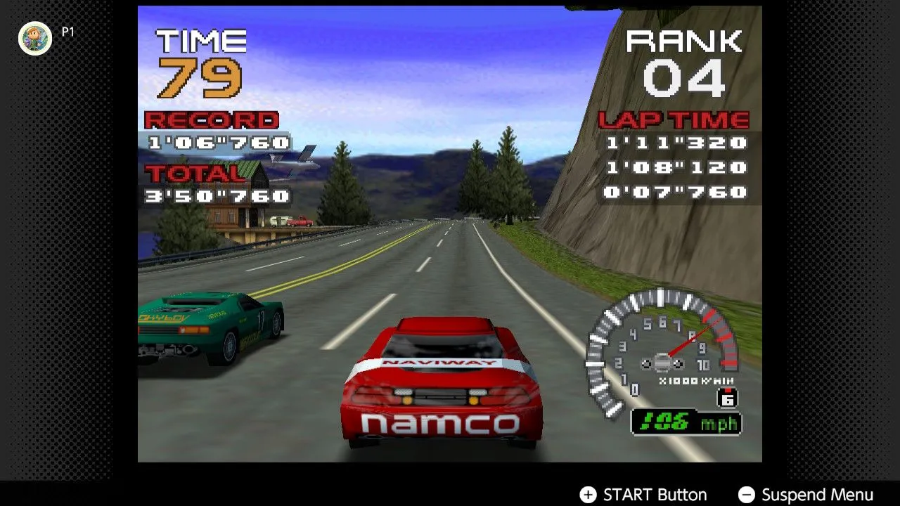 Ảnh chụp màn hình game Ridge Racer 64 đang chạy trên Nintendo Switch