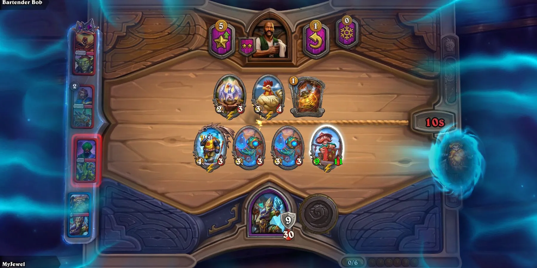 Ảnh chụp màn hình gameplay chế độ Battleground Duos trong Hearthstone, một game thẻ bài chiến thuật miễn phí.