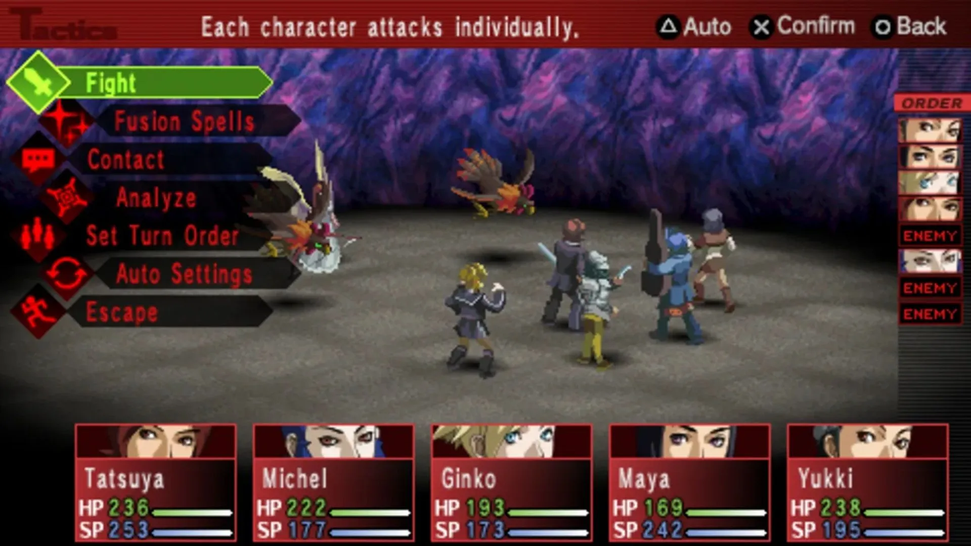 Ảnh chụp màn hình gameplay của game nhập vai Shin Megami Tensei Persona 2 Innocent Sin phiên bản PSP