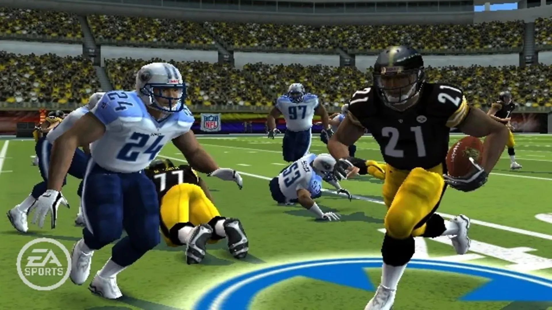 Ảnh chụp màn hình gameplay của Madden 09, cho thấy một trận đấu NFL