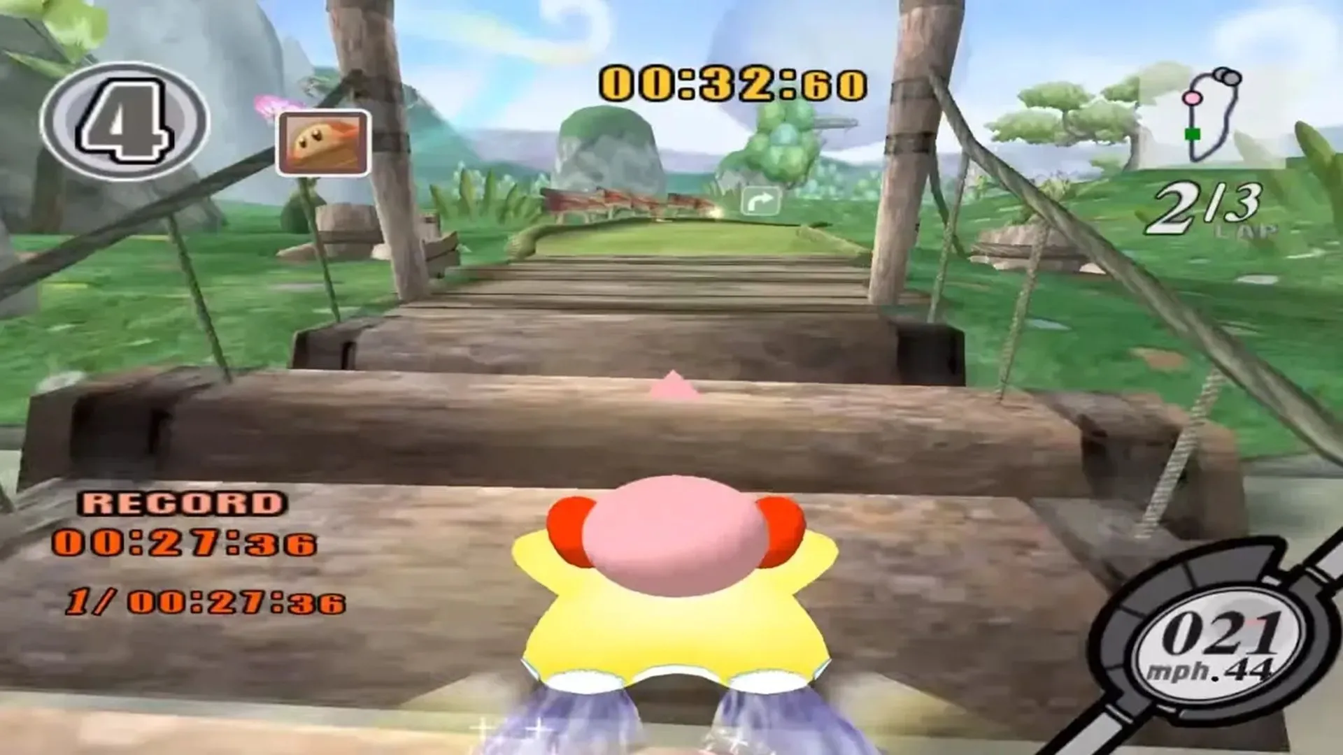 Ảnh chụp màn hình gameplay của tựa game đua xe Kirby Air Ride trên GameCube