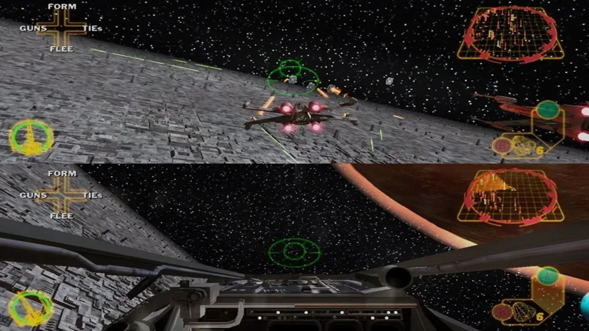 Ảnh chụp màn hình gameplay Star Wars Rogue Squadron III: Rebel Strike với nhân vật Luke Skywalker chiến đấu bộ binh