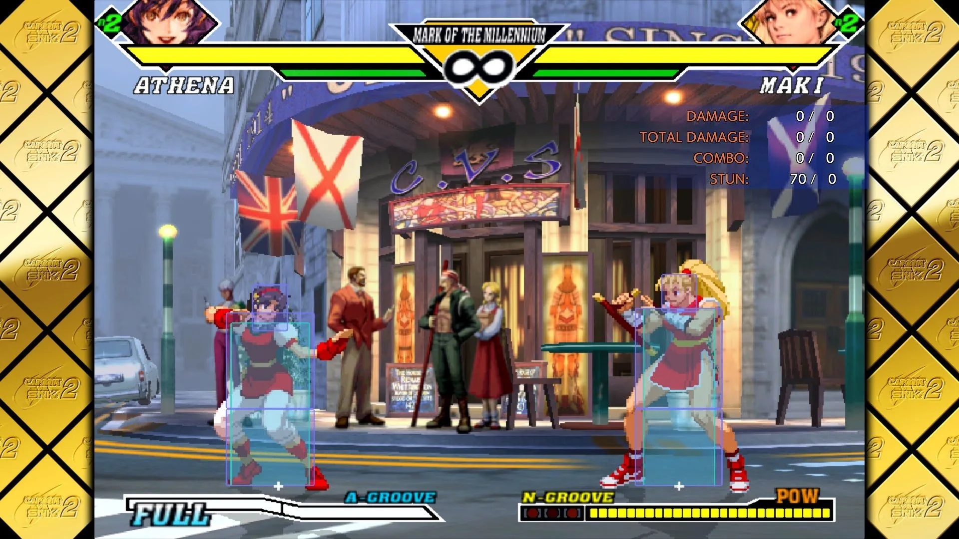 Ảnh chụp màn hình gameplay trong Capcom Fighting Collection 2, thể hiện một trận đấu đối kháng kịch tính với nhân vật Chun-Li của Street Fighter