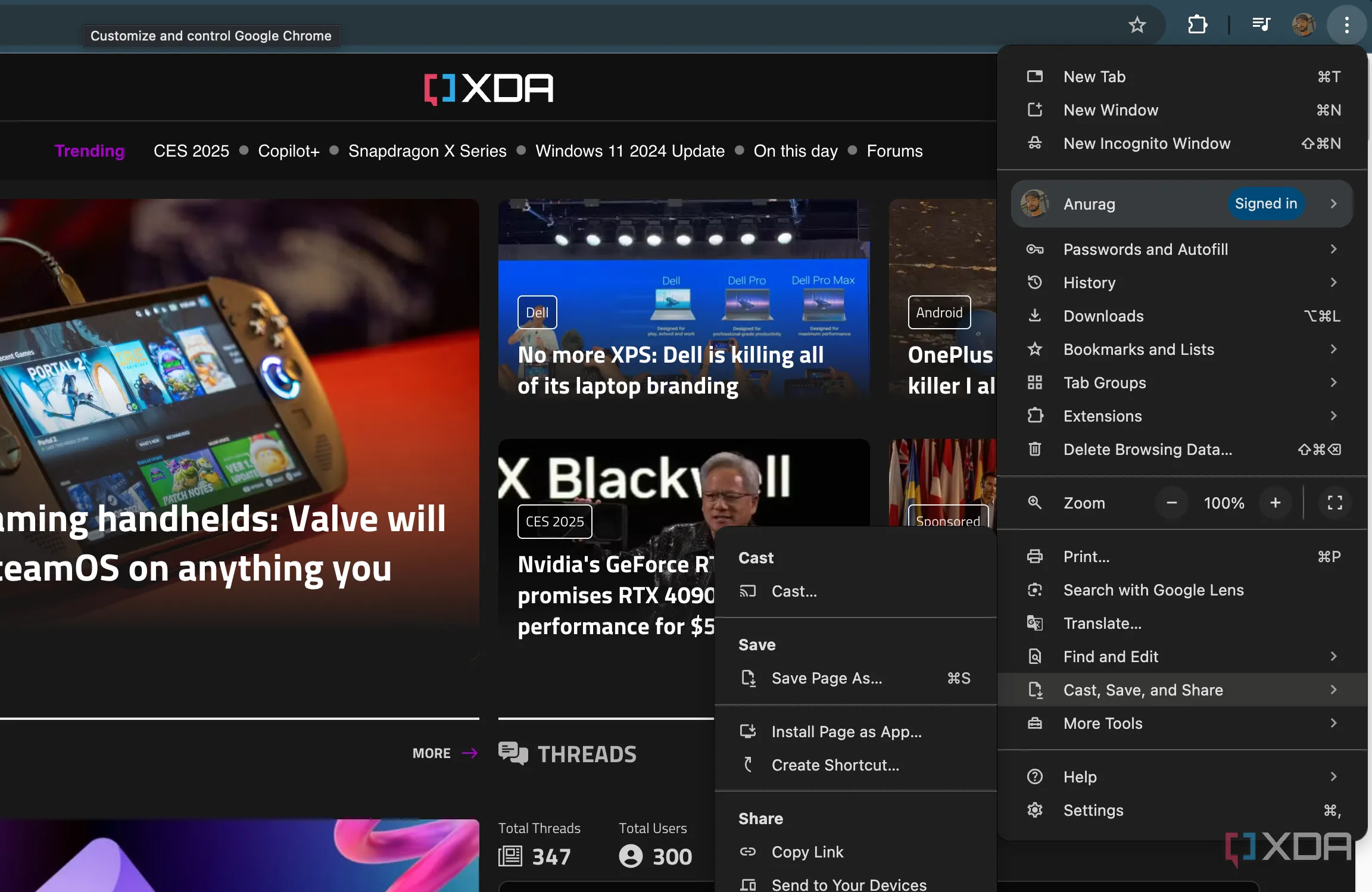 Ảnh chụp màn hình tùy chọn 'Cài đặt trang web dưới dạng ứng dụng' trong menu Chrome