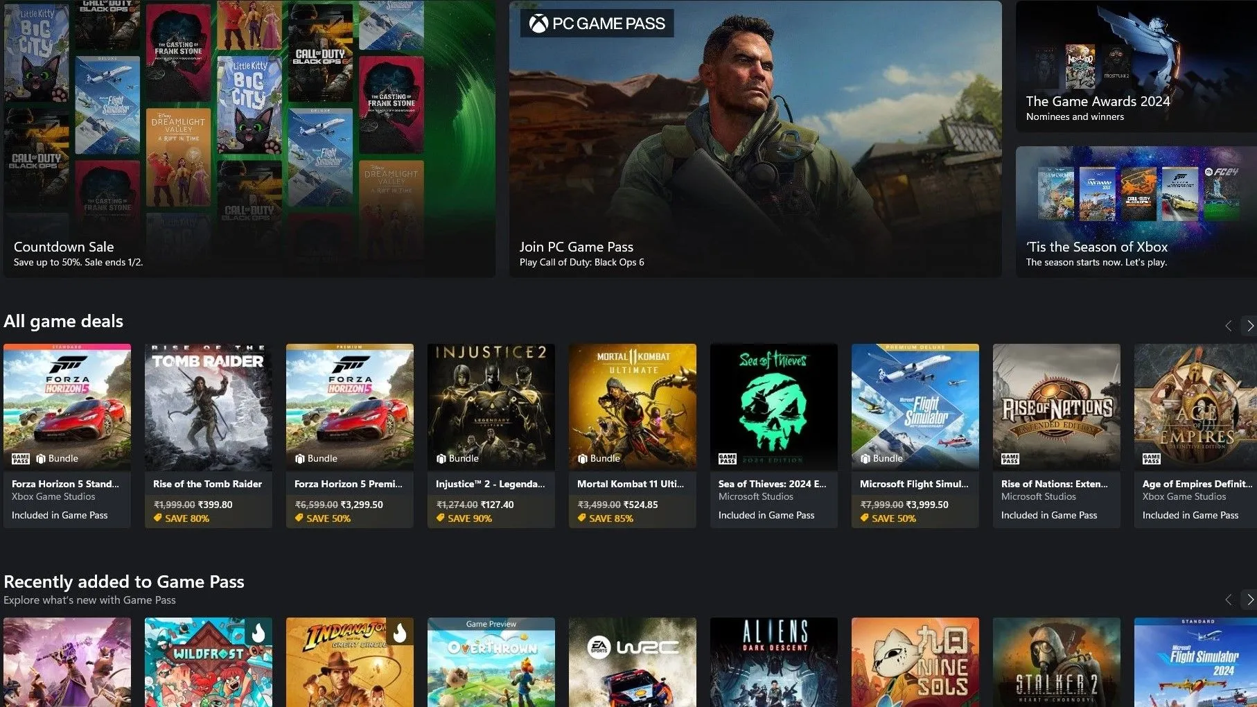 Ảnh chụp màn hình ứng dụng Xbox hiển thị nhiều tựa game