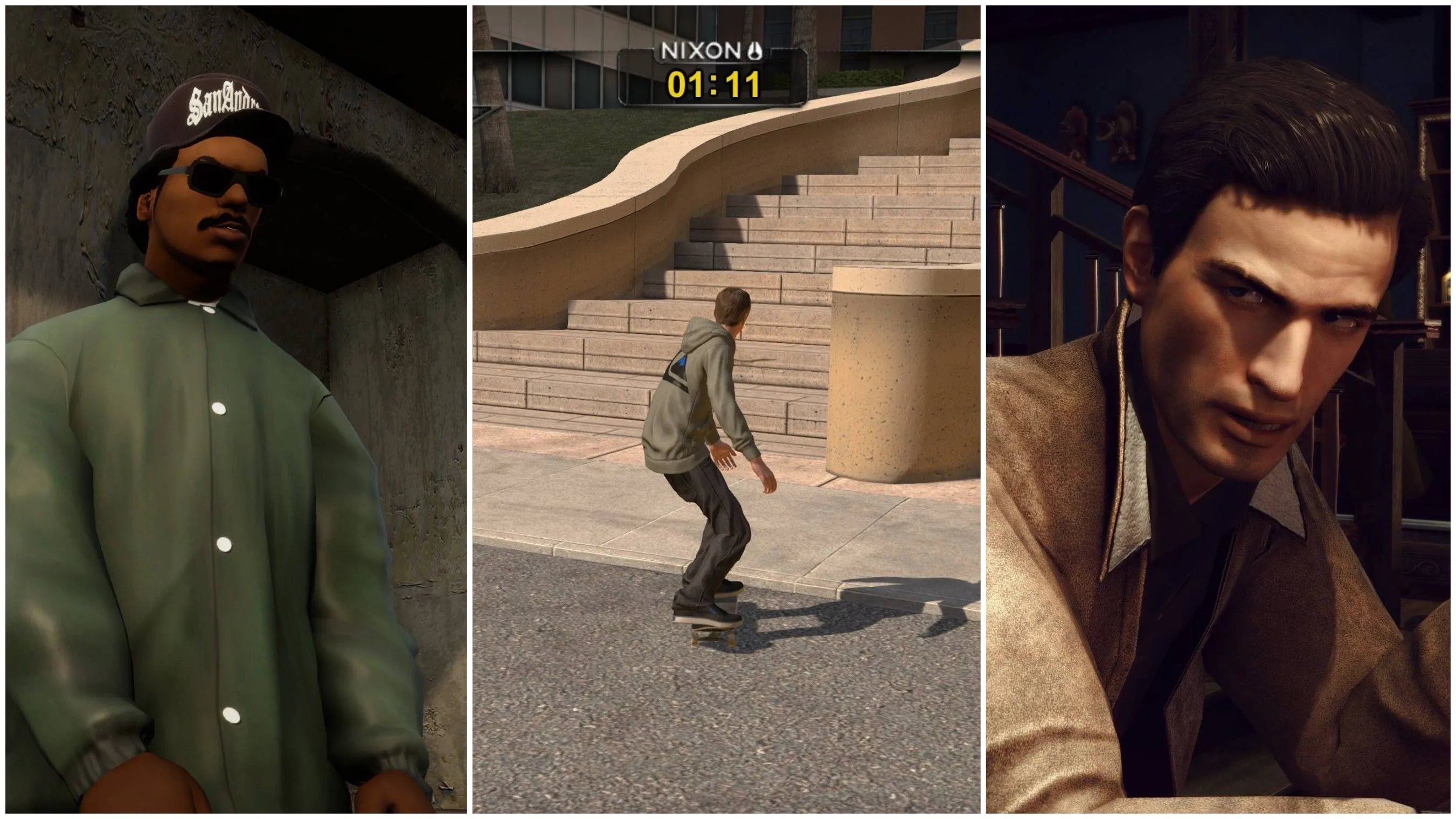 Ảnh ghép minh họa các bản remaster game làm ẩu, thiếu tâm huyết như GTA San Andreas Definitive Edition hay Mafia II Definitive Edition.
